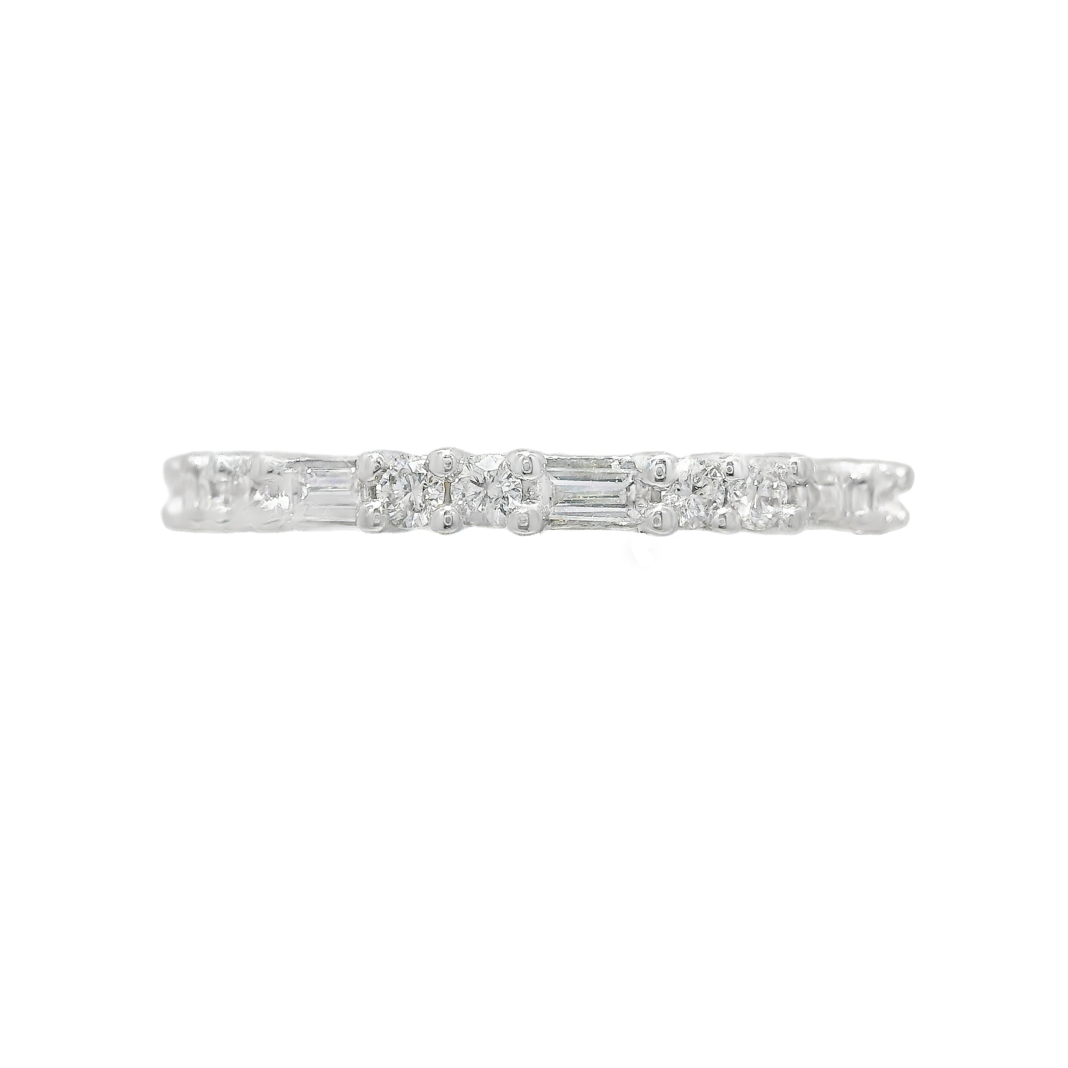 Alternating Two Round and One Emerald Cut Diamond Anniversary Band