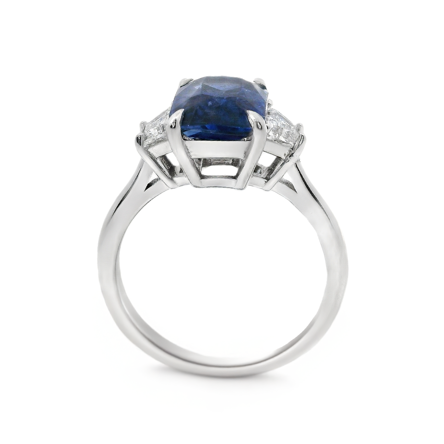 Sapphire Ring with Two Trapezoid Diamond Side Stones