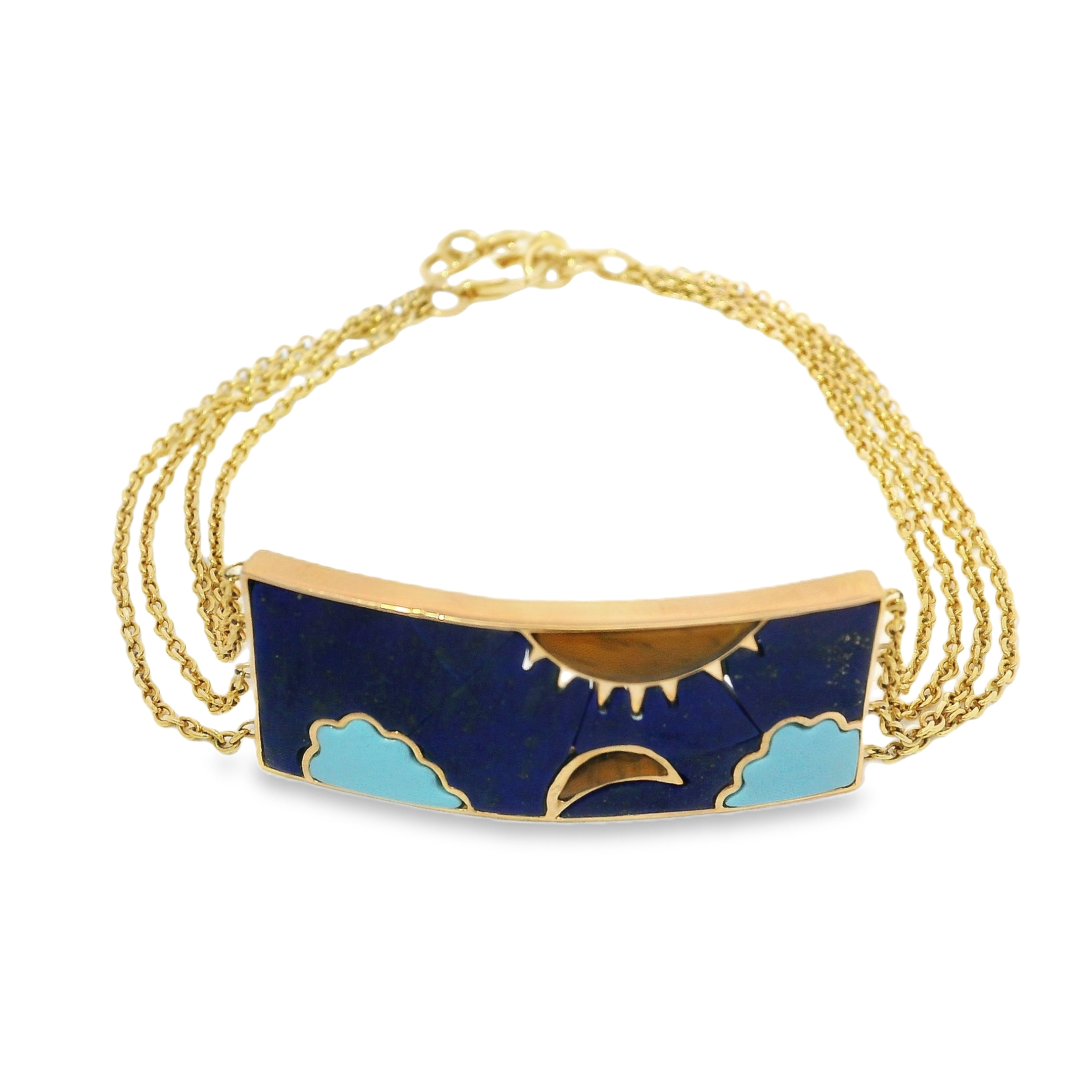 Lapis Bar Bracelet with Turquoise and Tiger Eye Sky