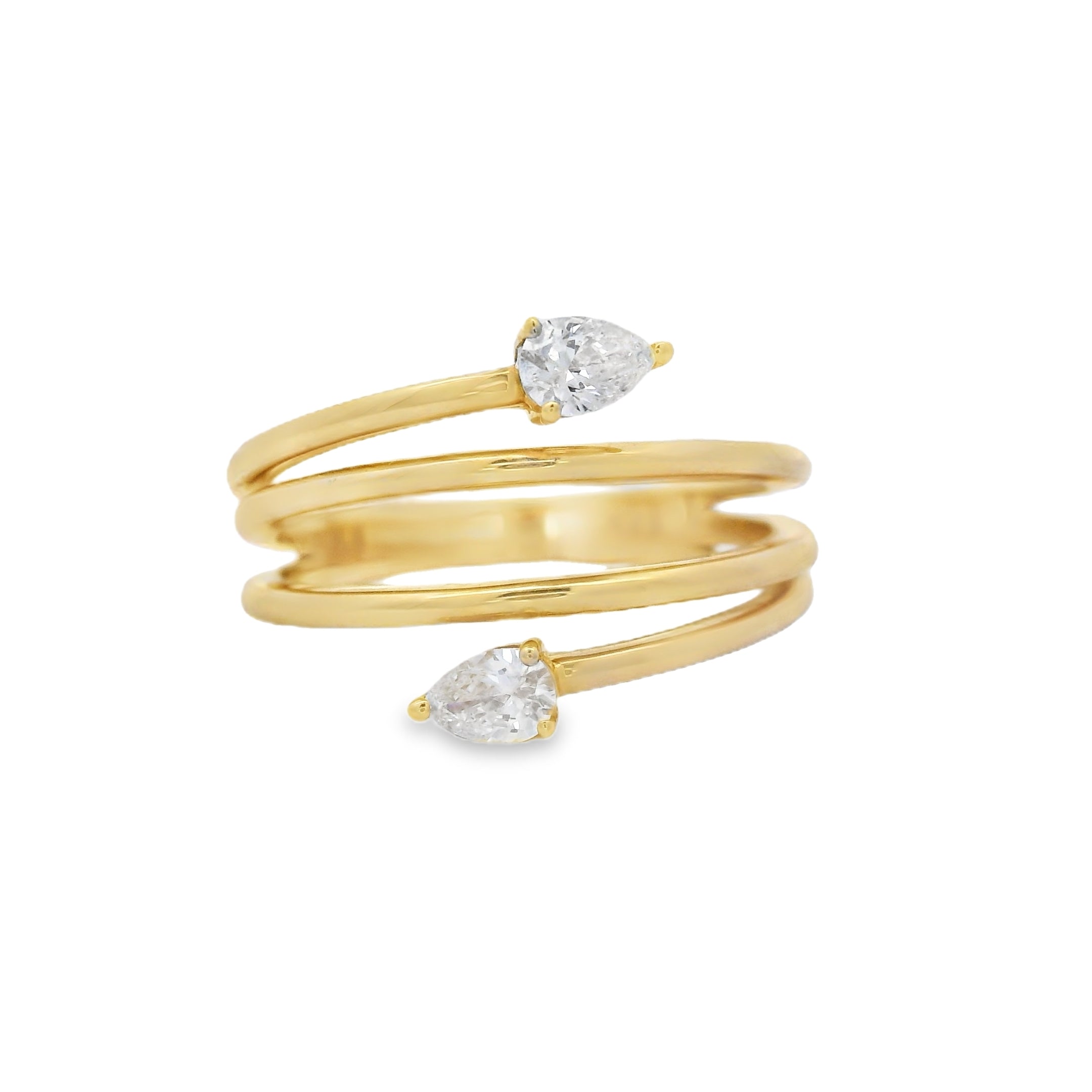 Double Bypass Ring with Two Pear Diamonds