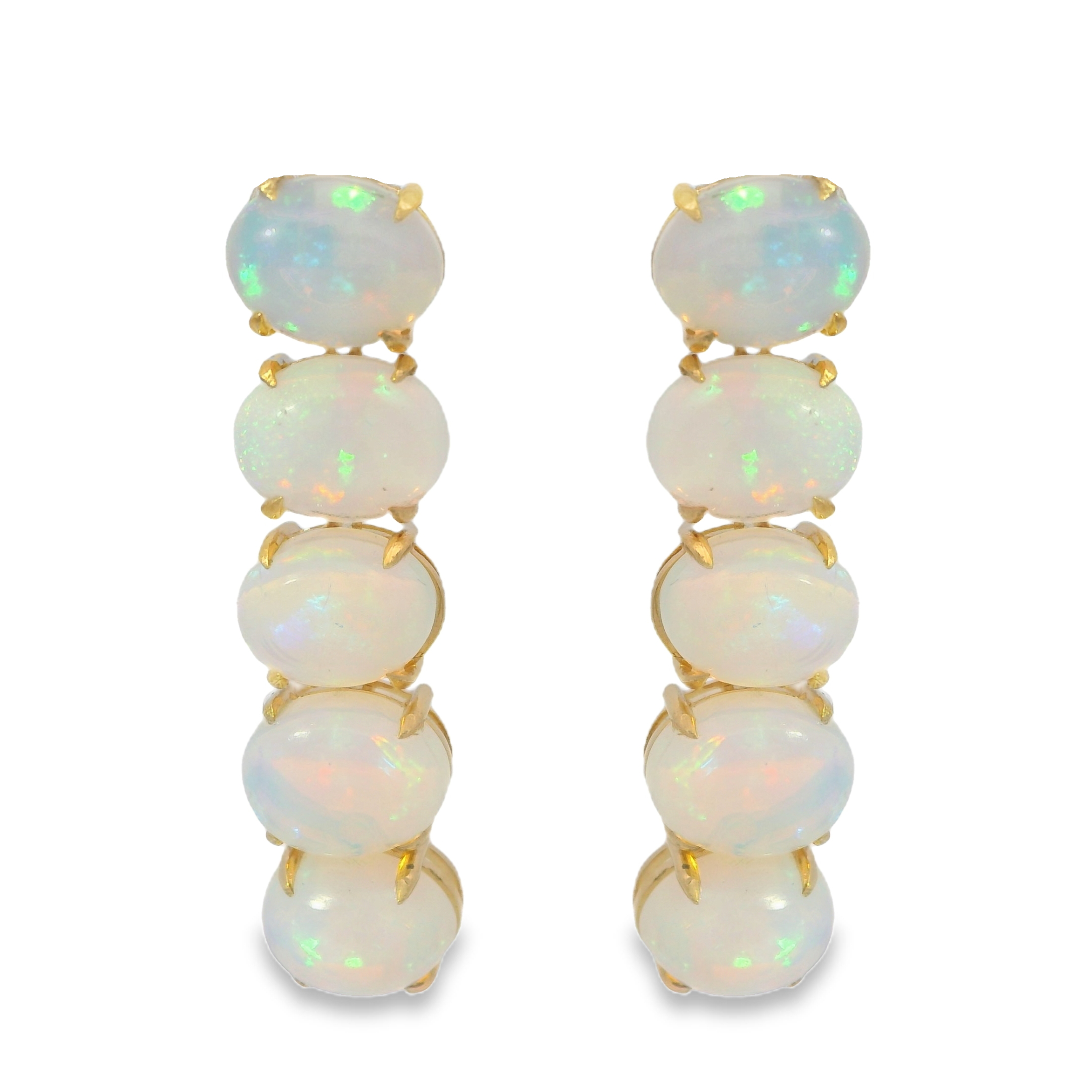 East-West Large Cabochon Oval Opal Drop Earrings