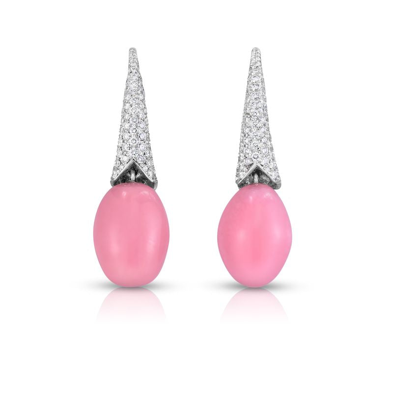 Pavé Diamond Cone Drop Earrings with Conch Pearls