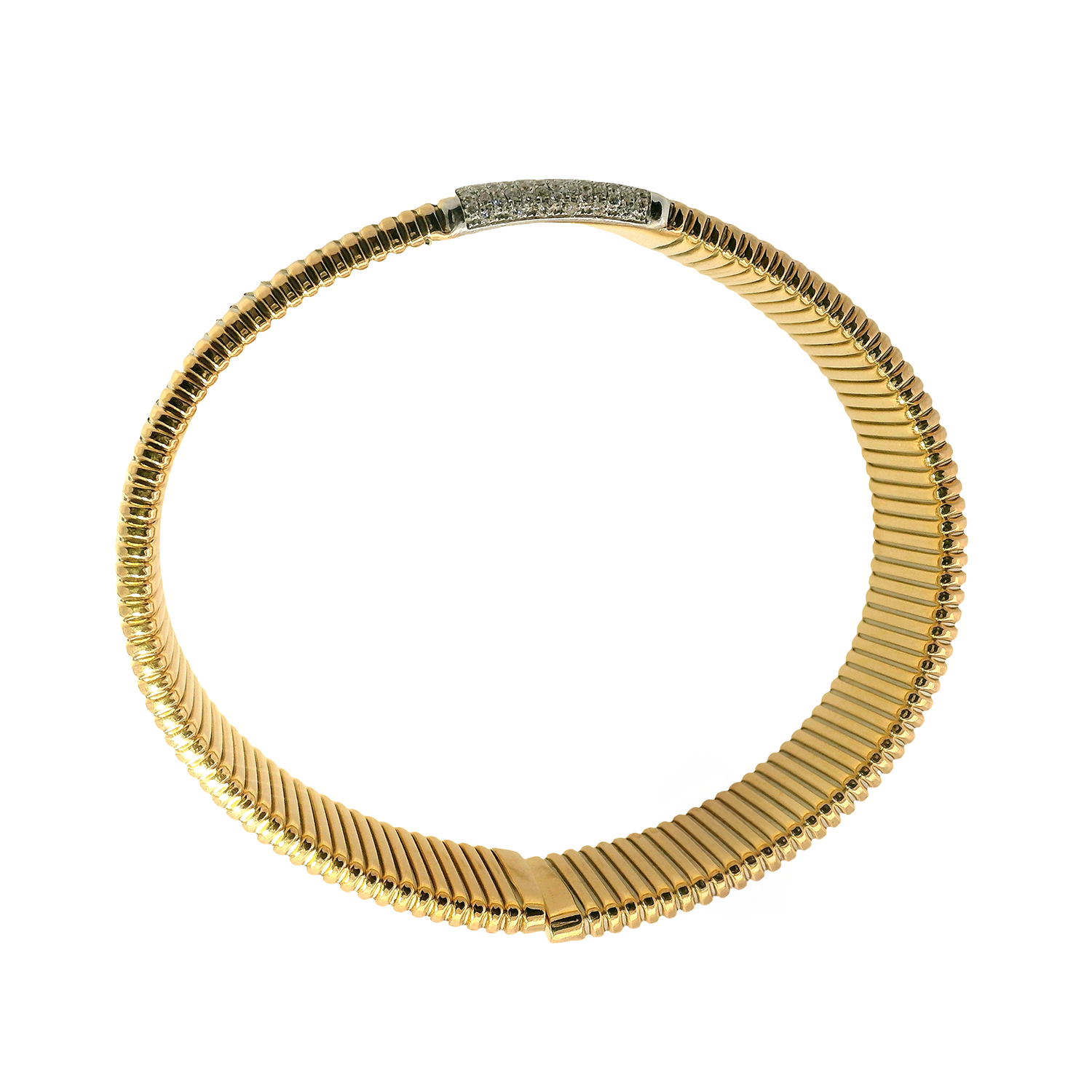 Tubogas Cuff Bracelet with Pavé Diamond Center