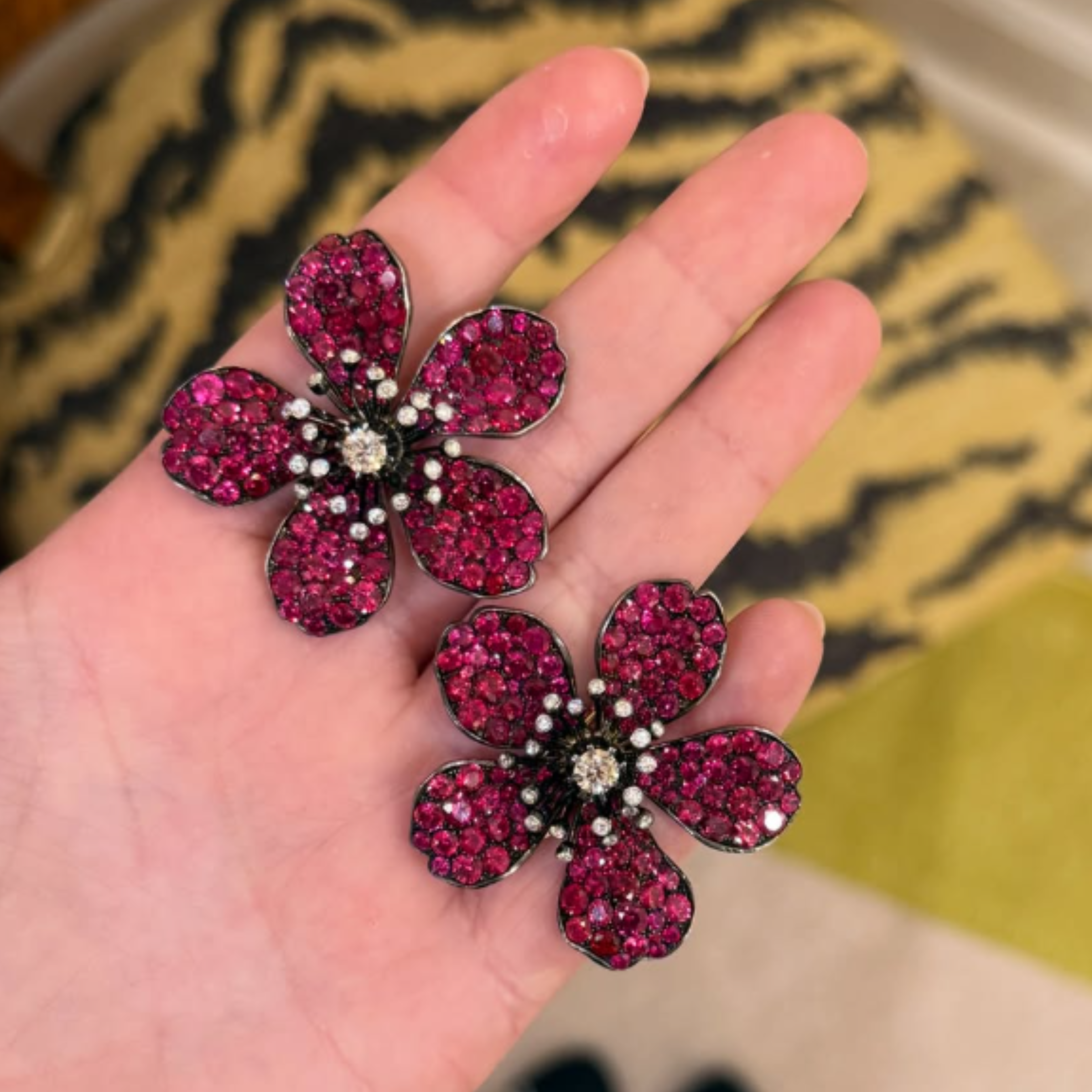 Pavé Ruby & Diamond Flower Earrings