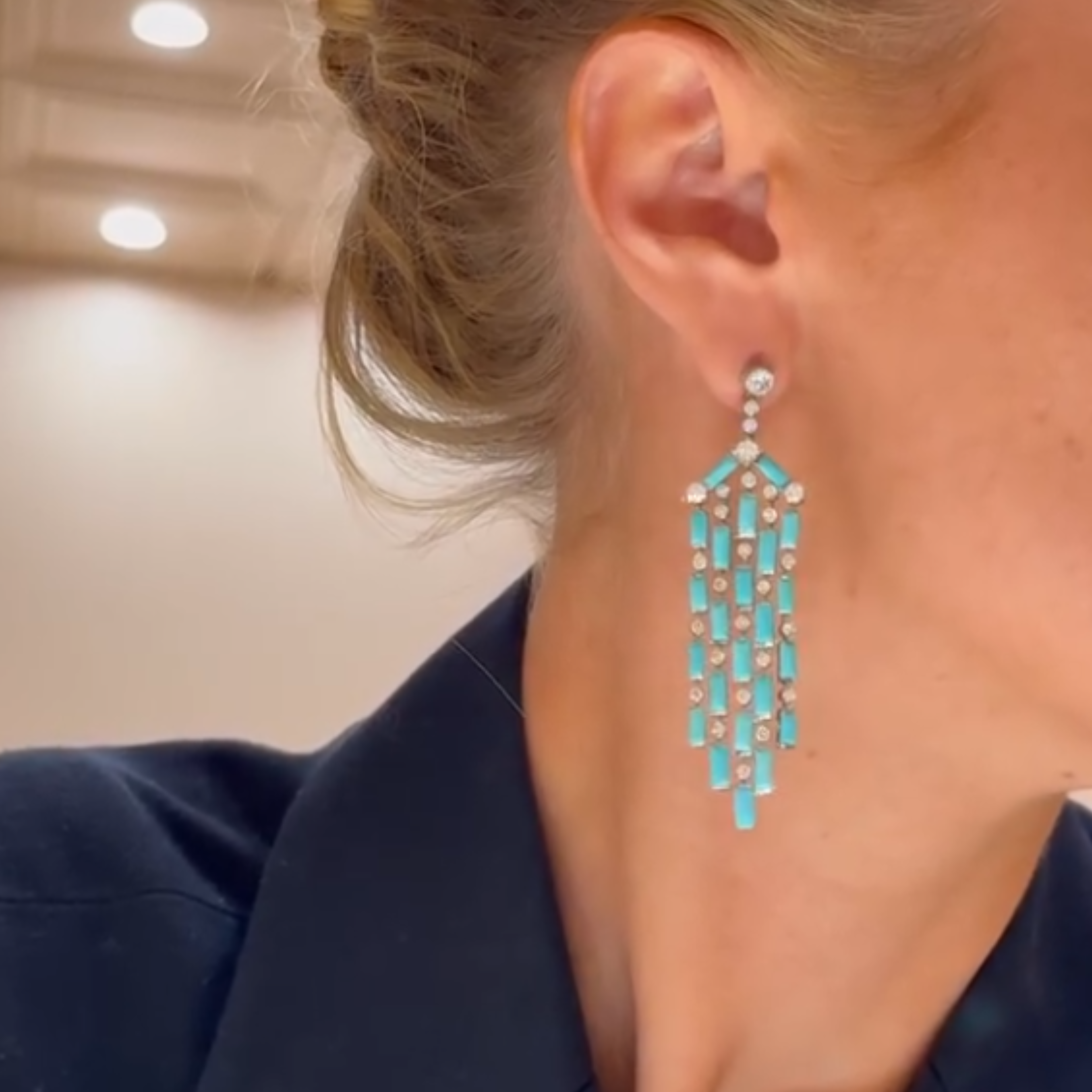 Turquoise and Diamond Chandelier Earrings