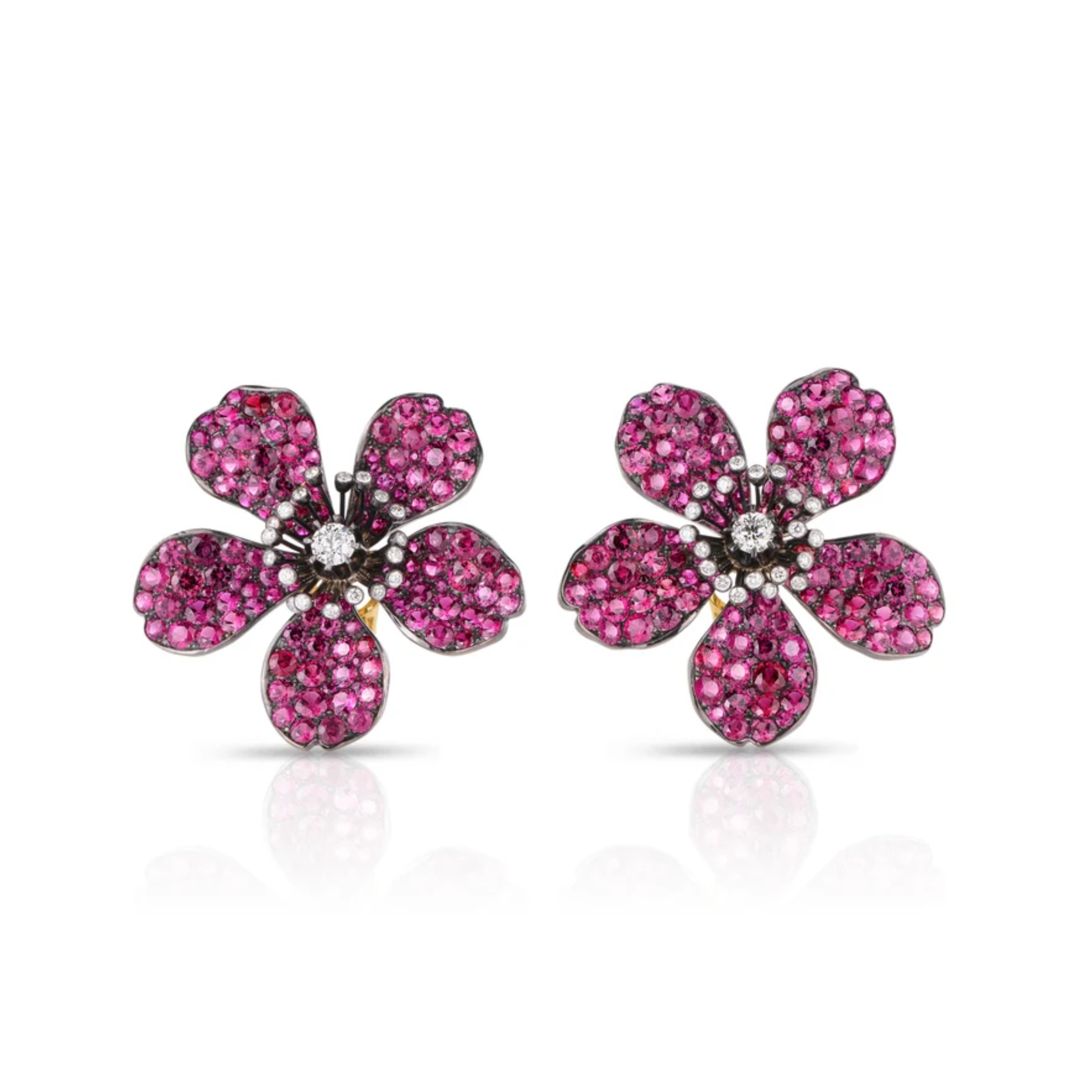 Pavé Ruby & Diamond Flower Earrings