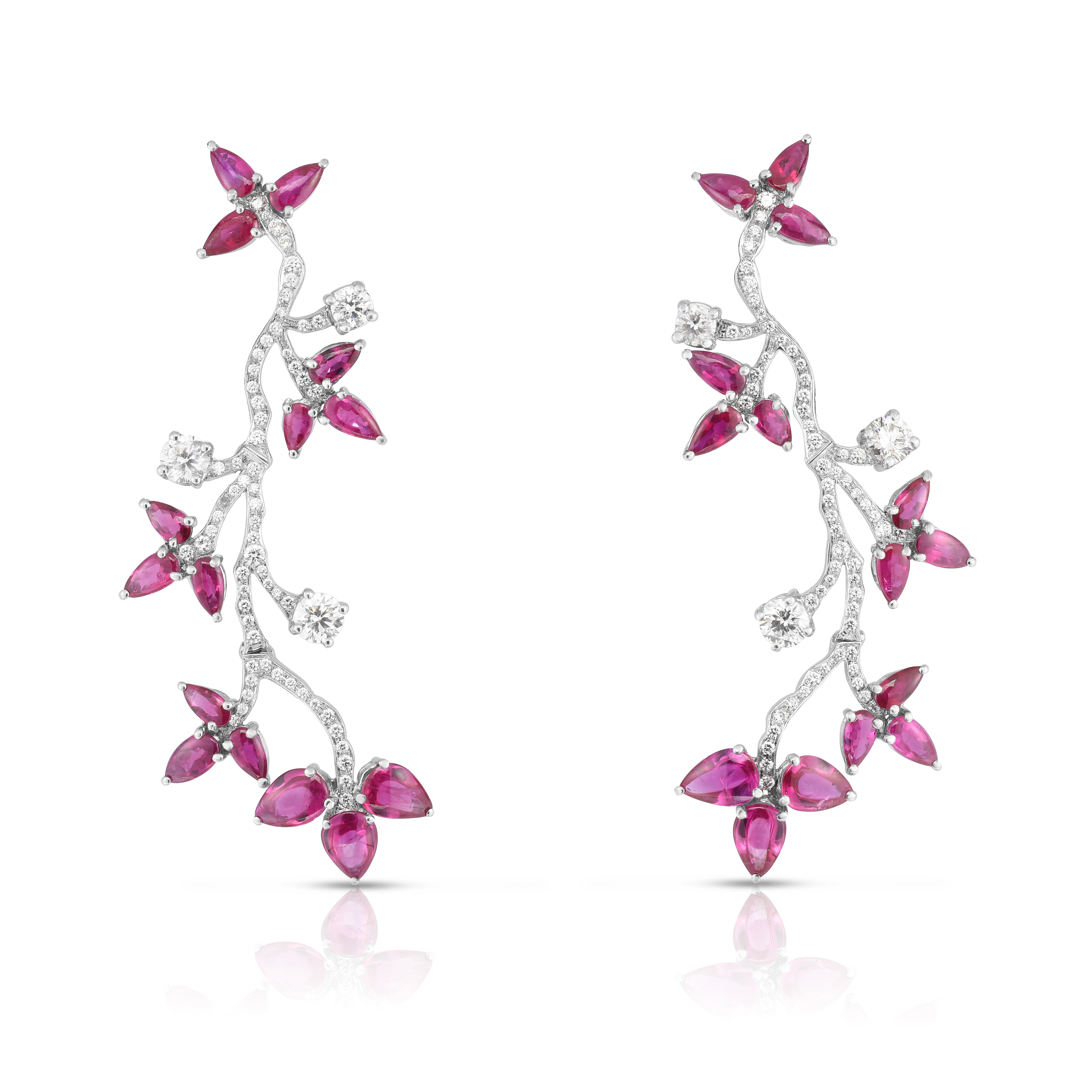 Pear Ruby and Diamond Garden Earrings