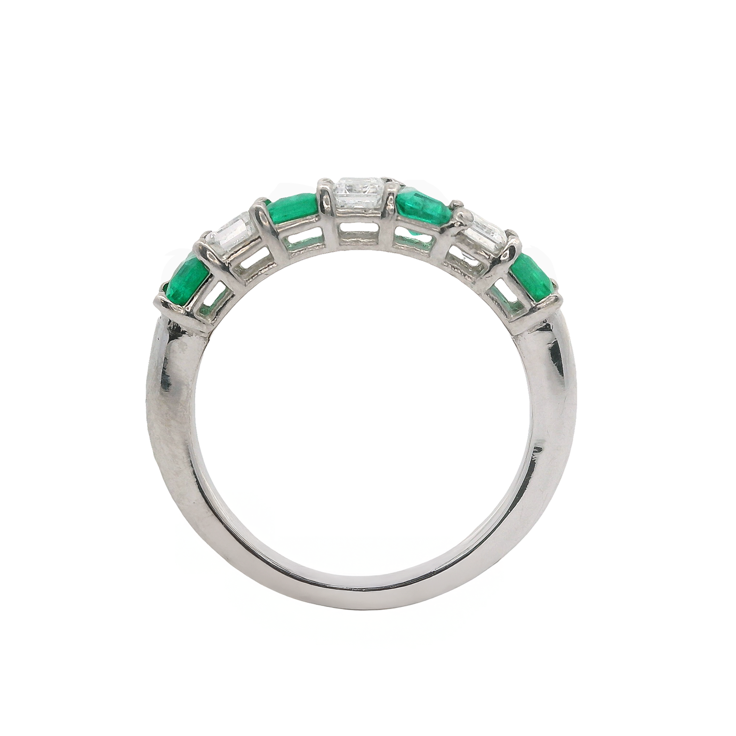 Alternating Emerald Cut Emerald and Diamond Band