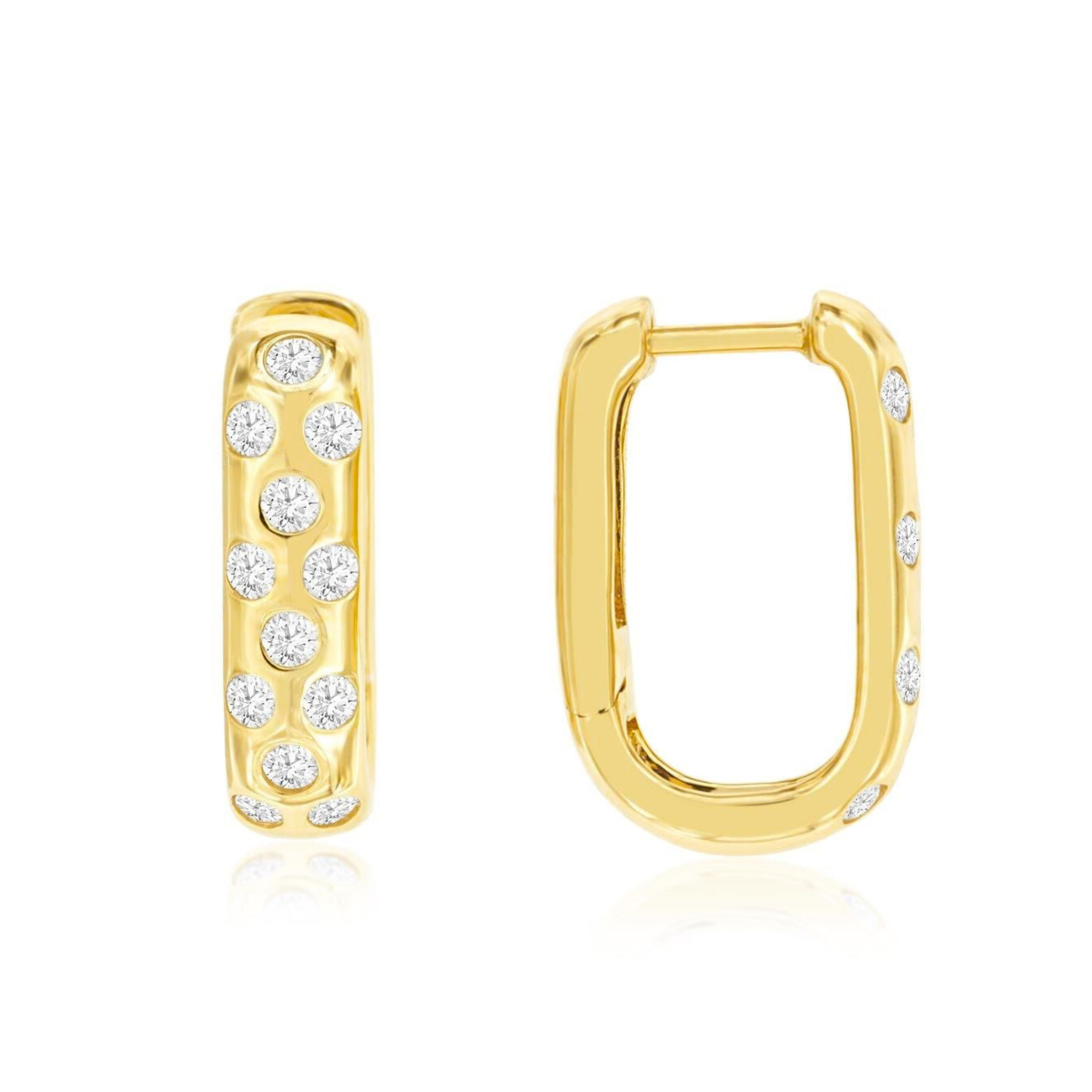 Rectangular Hoop Earrings with Flush Diamonds