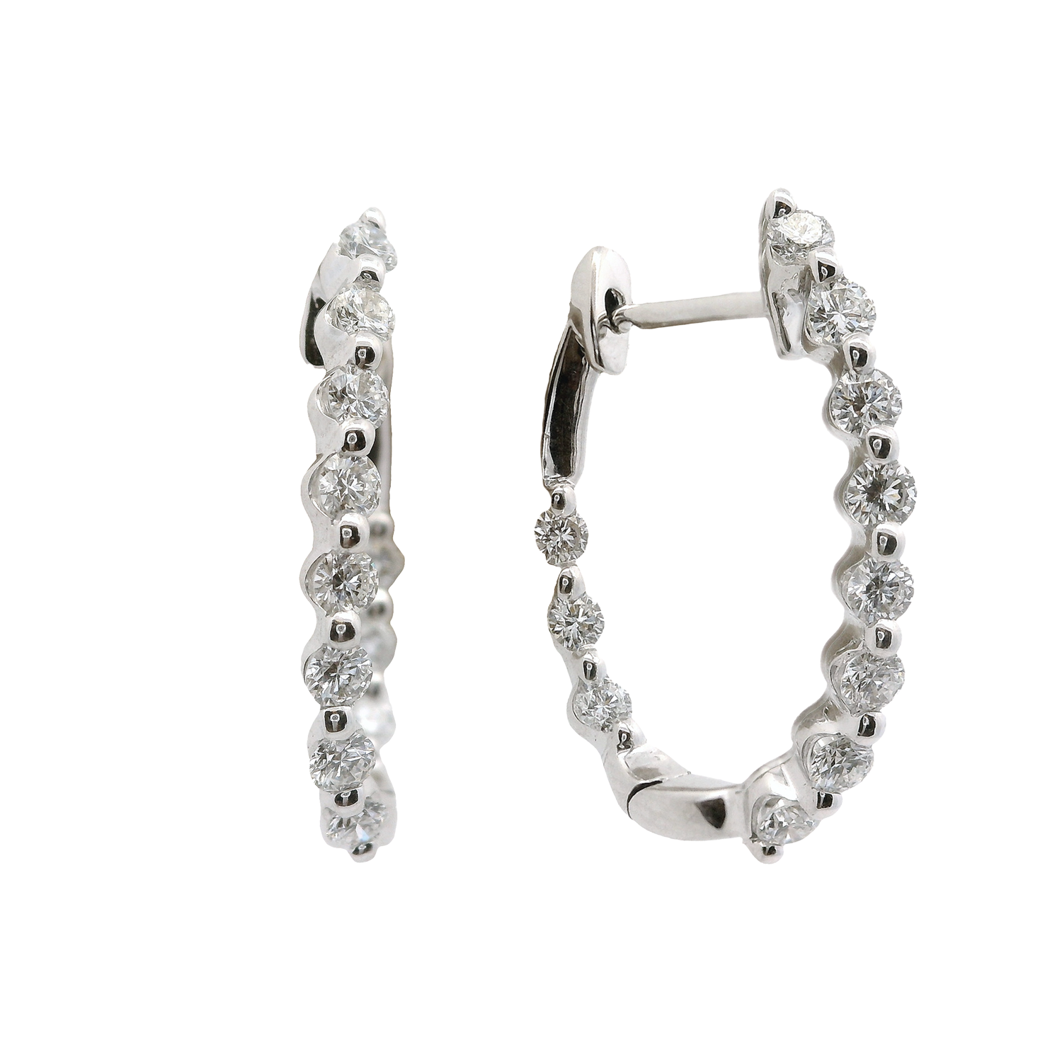 Inside-Outside Single Shared Prong Round Diamond Hoop Earrings
