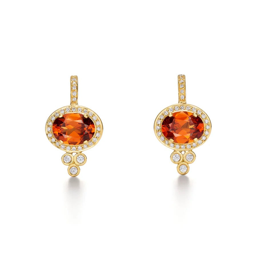 Mandarin Garnet Halo Pyramid Earrings
