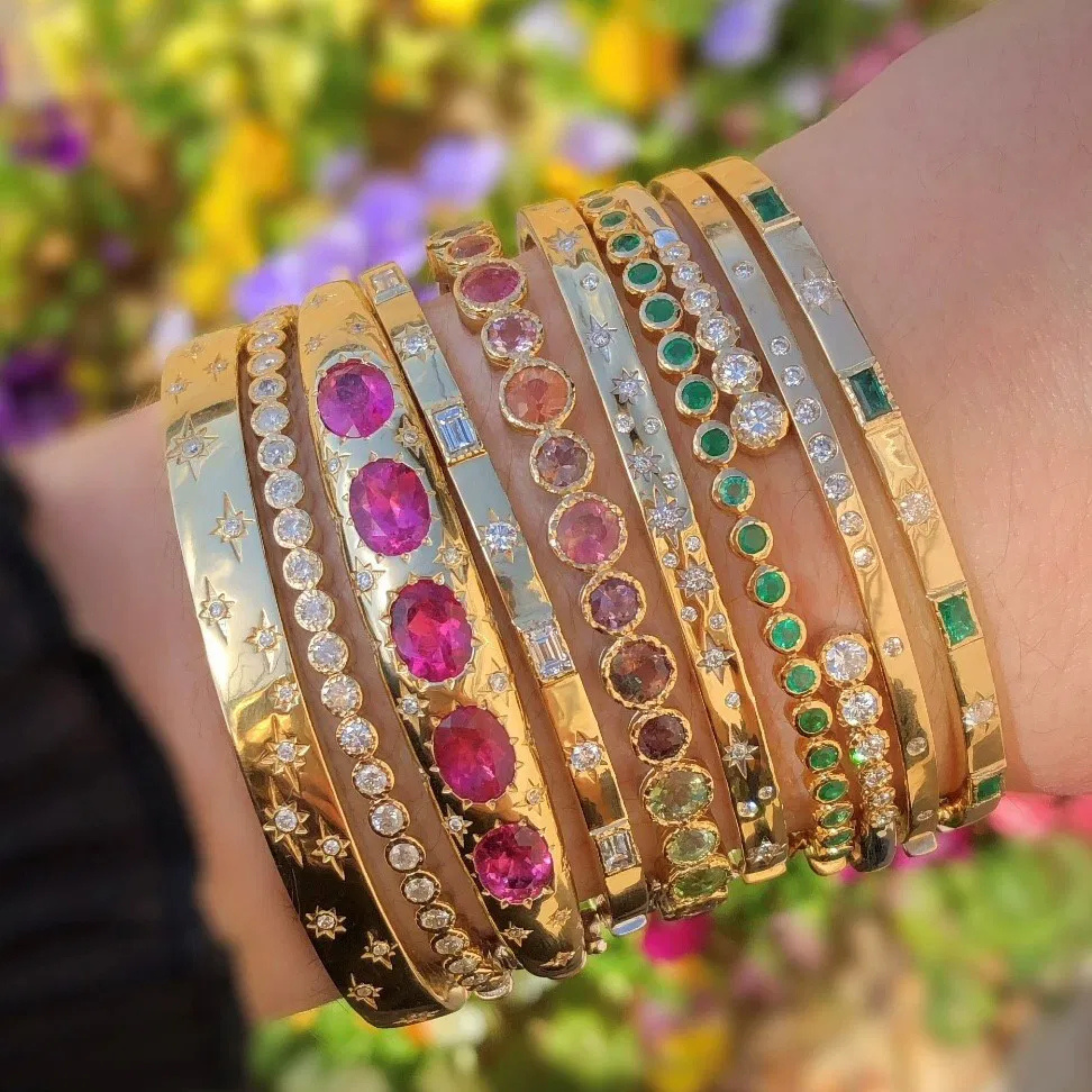 Classic Two-toned Open Bezel Set Diamond Bangle