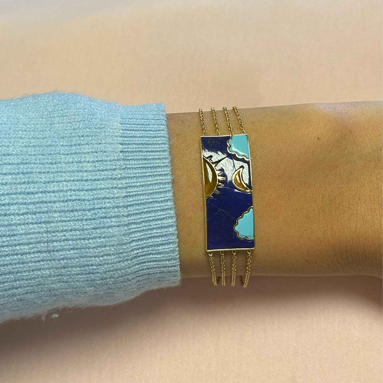 Lapis Bar Bracelet with Turquoise and Tiger Eye Sky