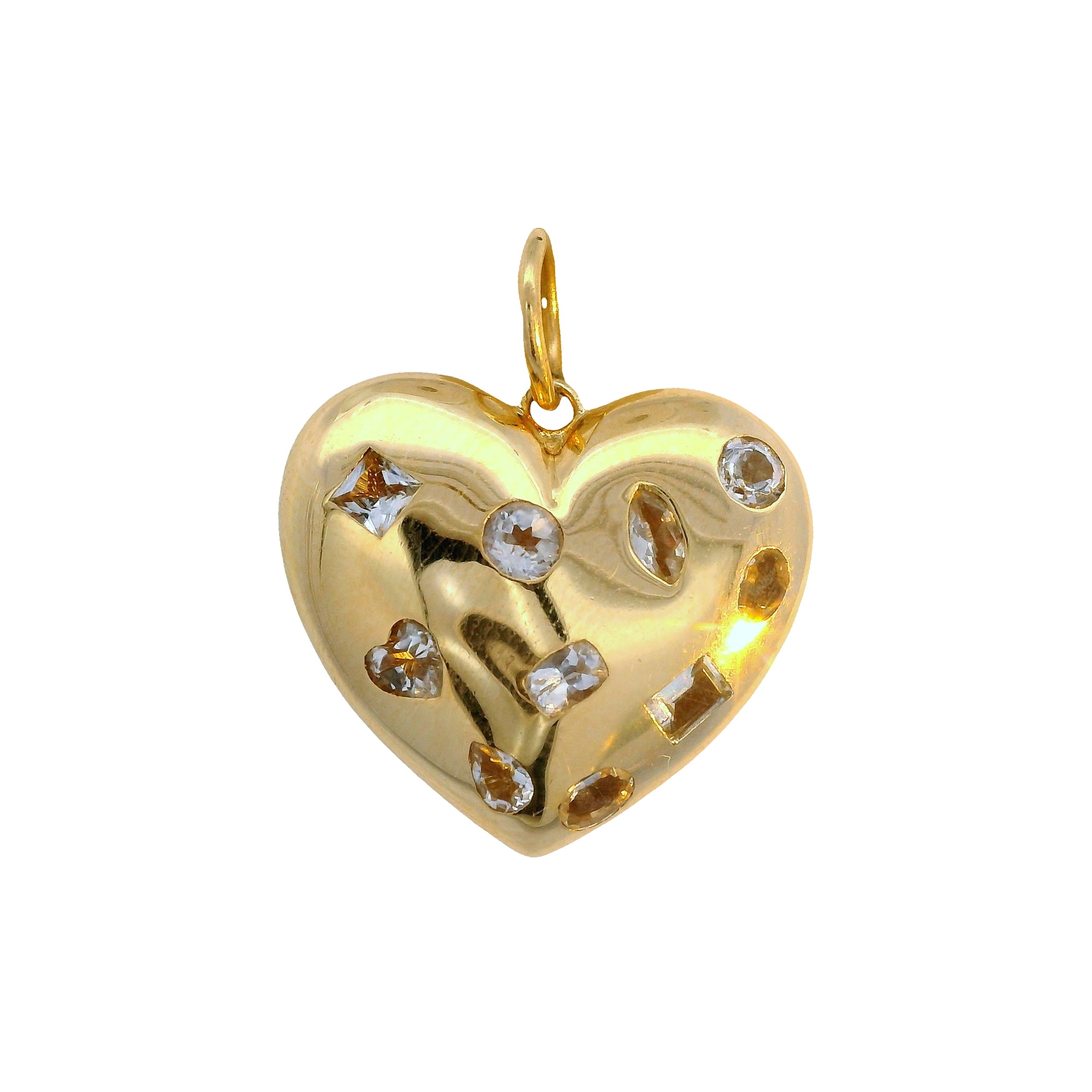 Multishaped White Topaz Puffed Heart Pendant