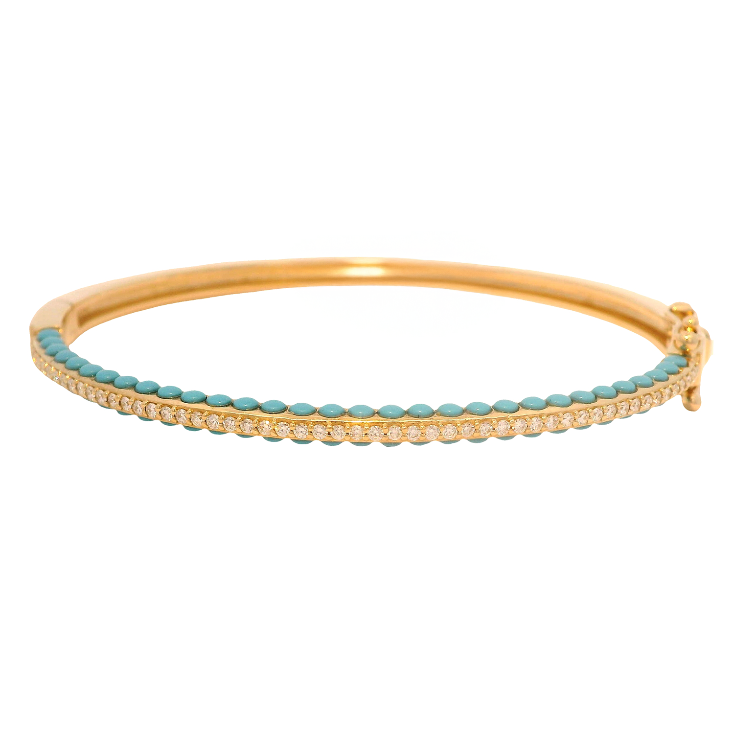 Pavé Round Diamond and Cabochon Round Turquoise Bangle