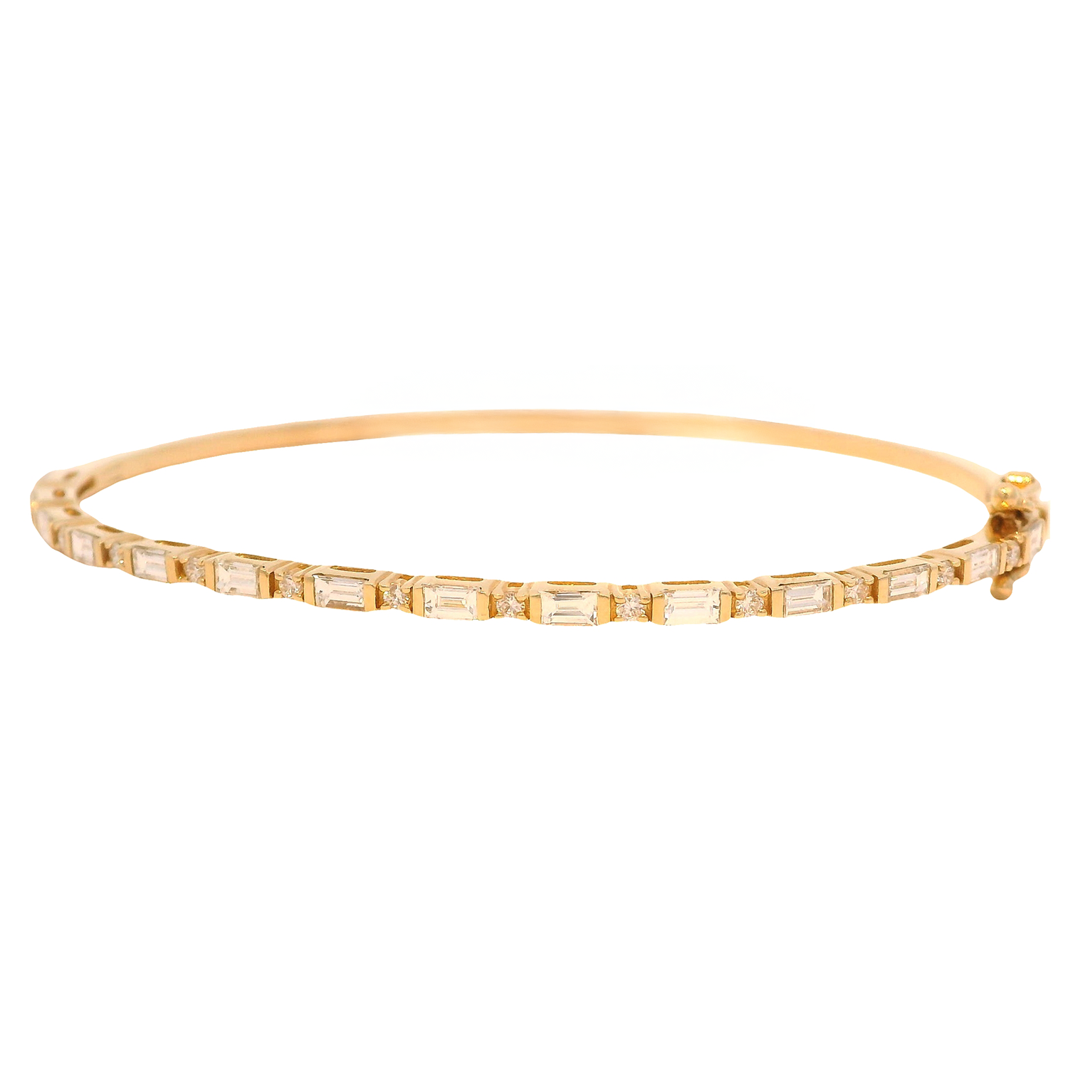 Alternating Round and Baguette Diamond Bangle