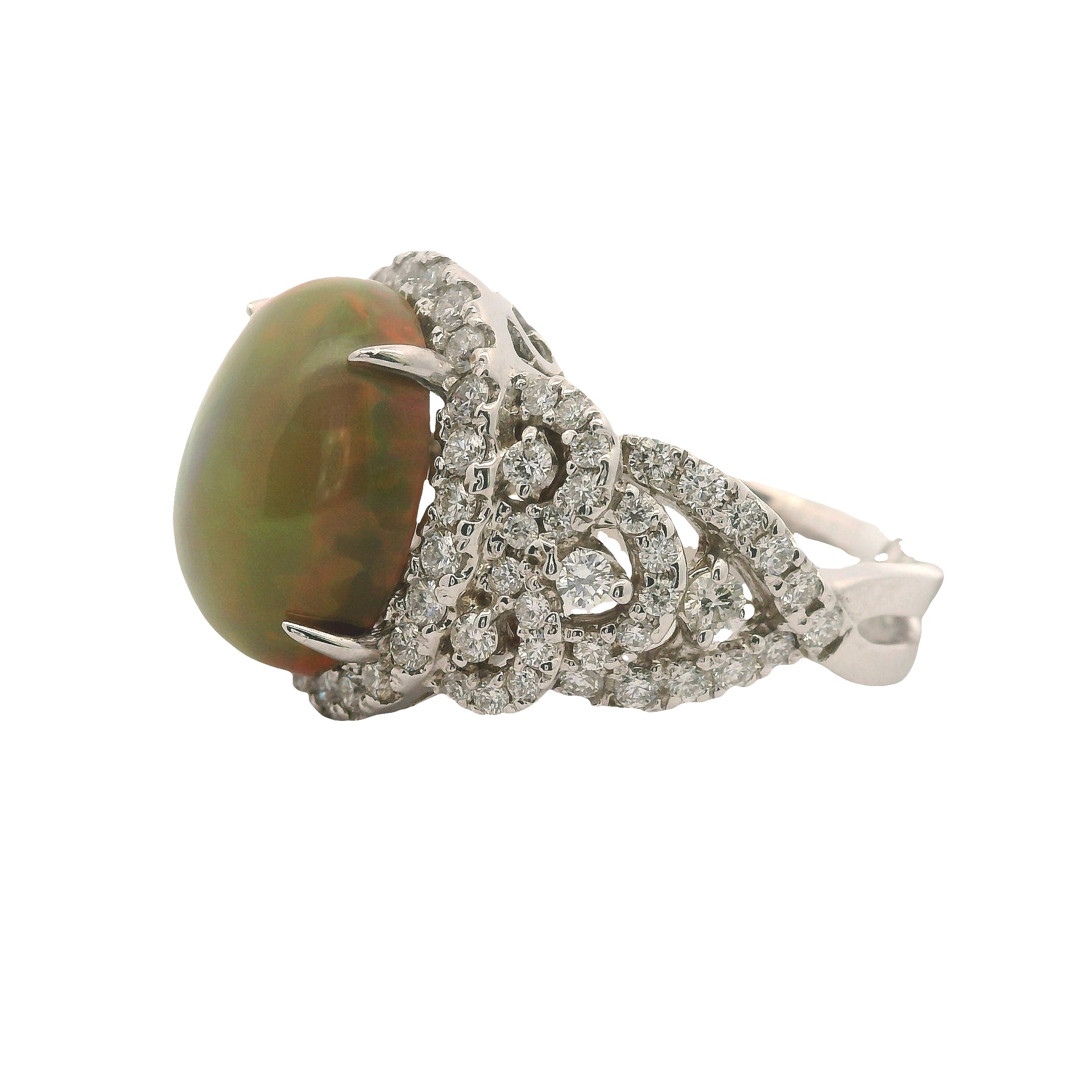 Opal and Diamond Cathedral Halo Ring