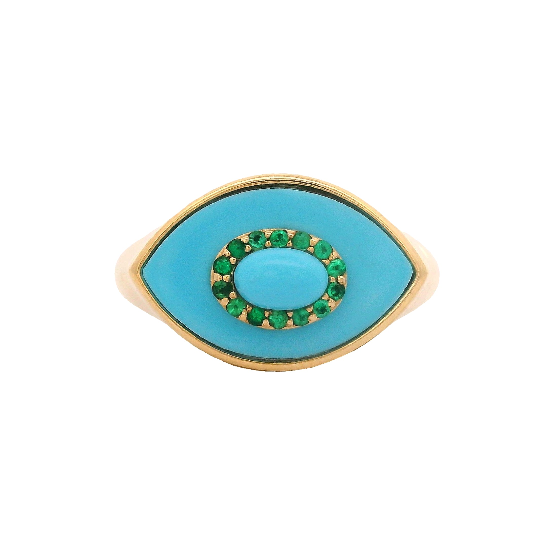 Turquoise Evil Eye Ring with Emerald Halo