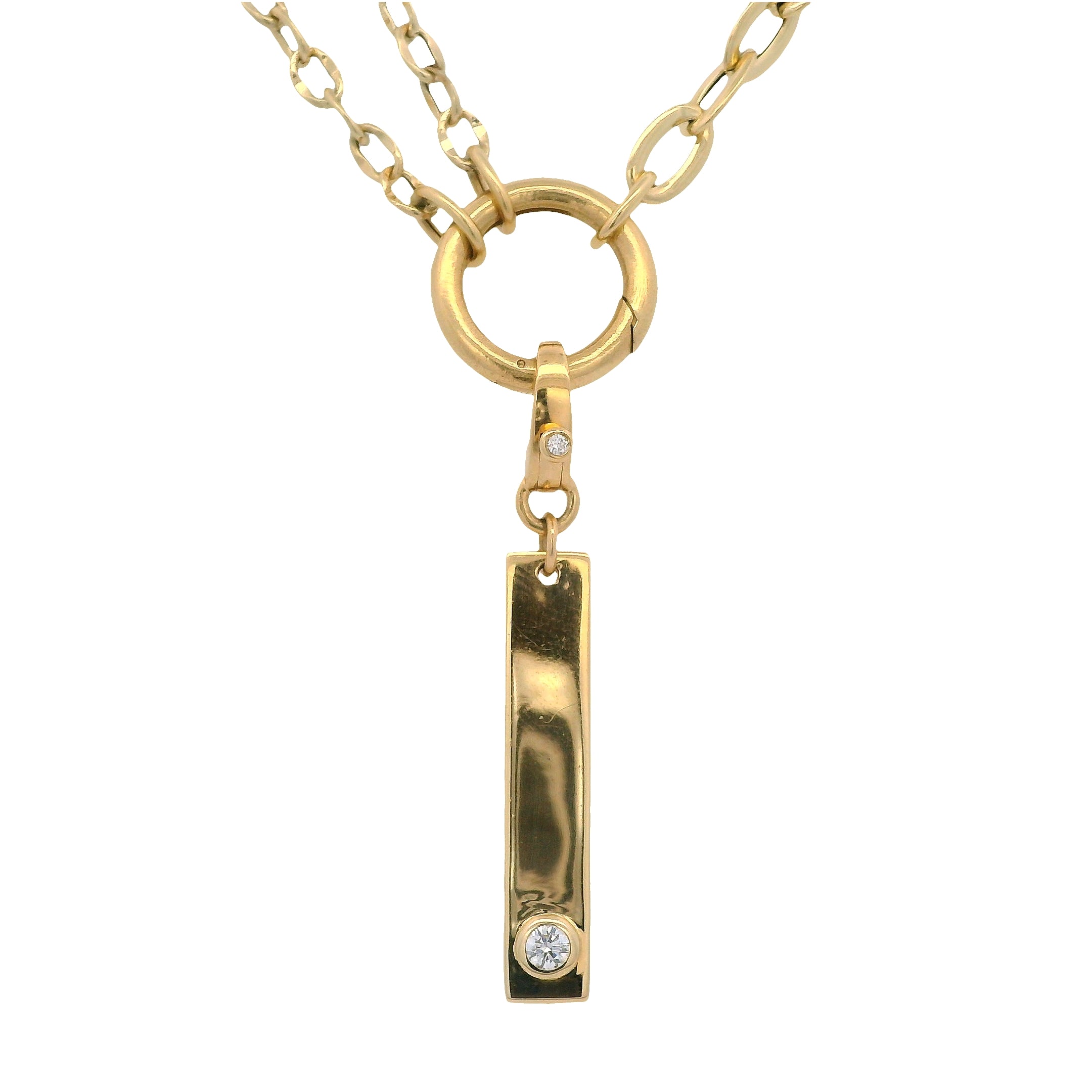 Solitaire Bezel Round Diamond Rectangle Pendant on Enhancer Bail