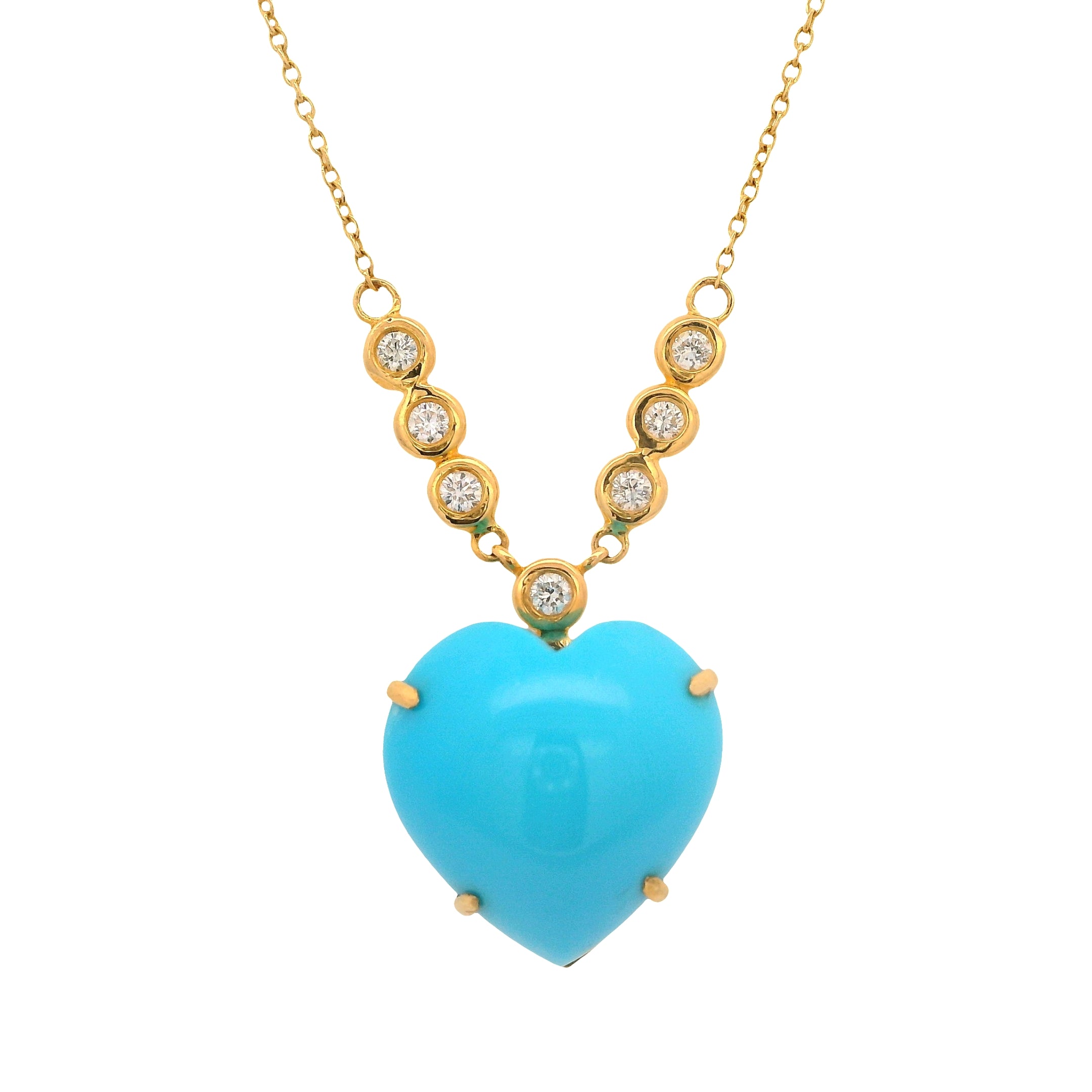 Cabochon Heart Shape Turquoise on Bezel Diamond Chain