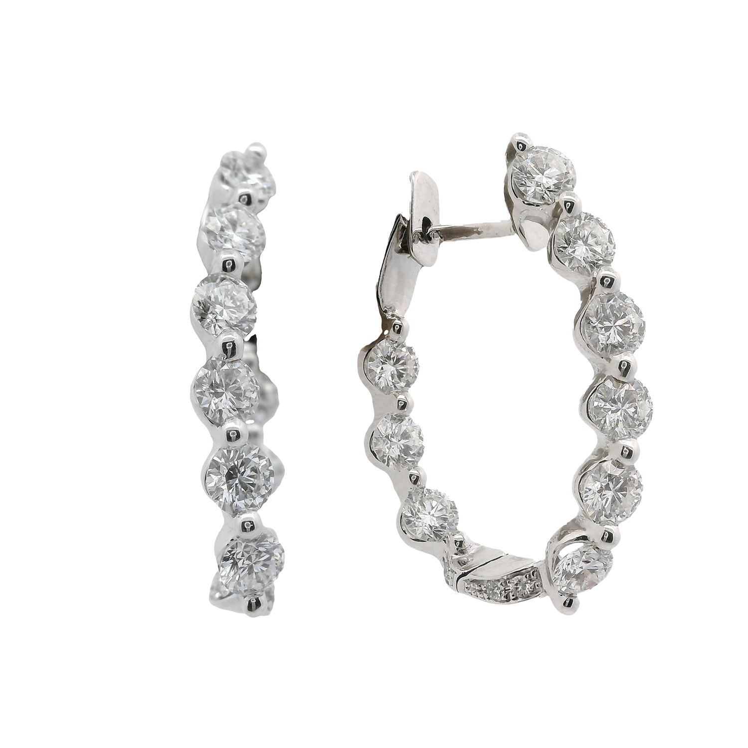 Inside-Outside Single Shared Prong Diamond Hoop Earrings