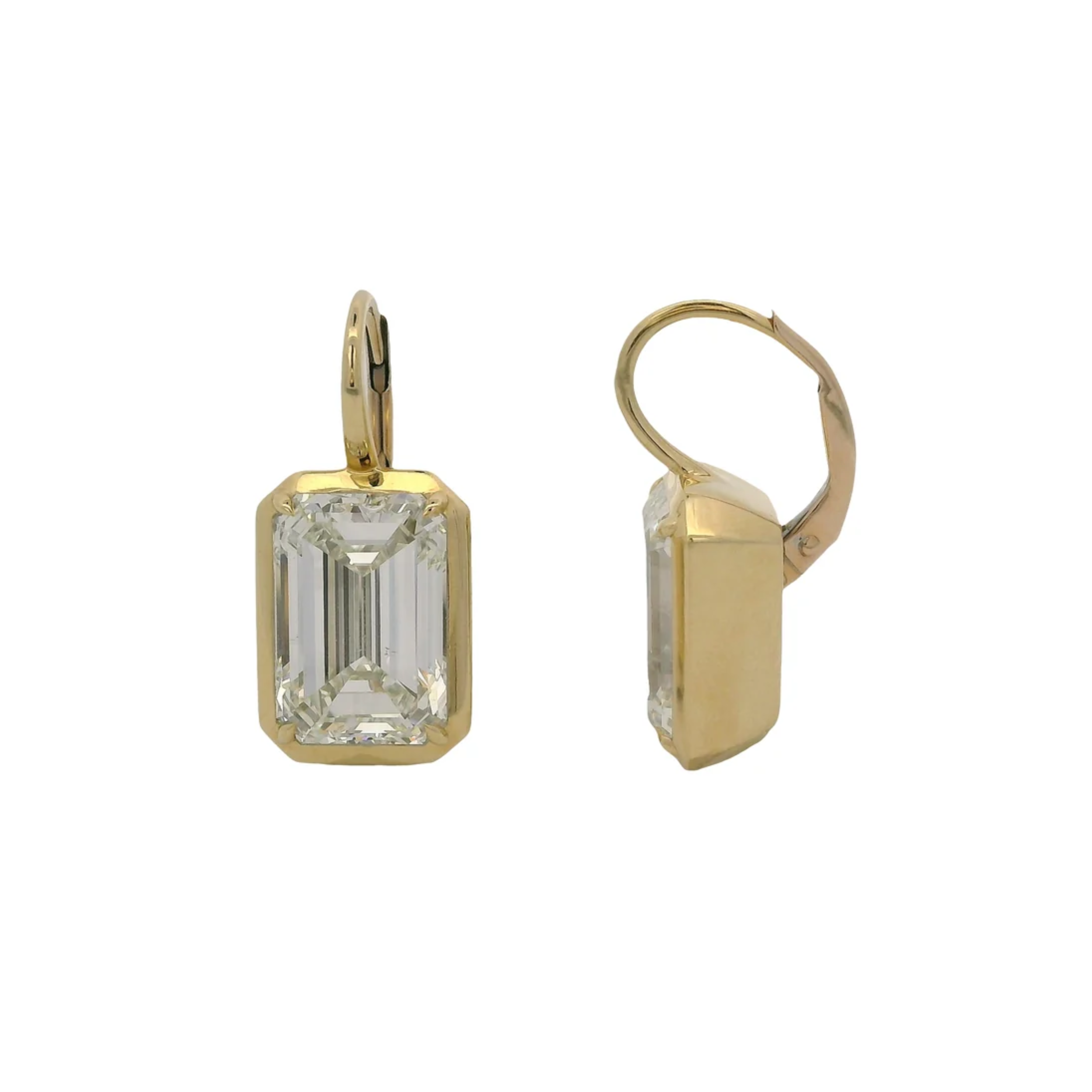 Emerald Cut Diamond Drop Lever Back Earrings