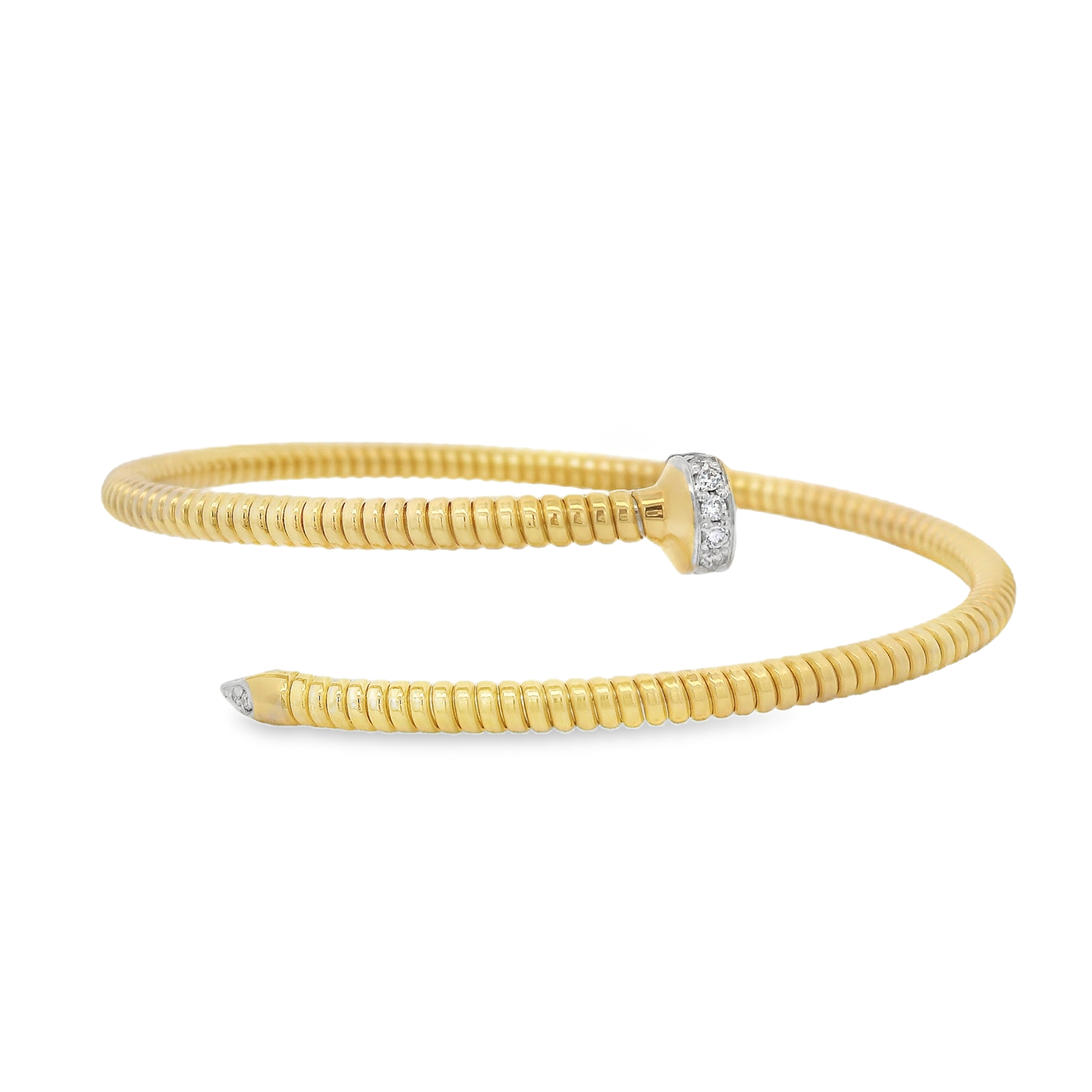 Tubogas Bypass Cuff Bracelet with Pavé Diamond Point and Nail Head