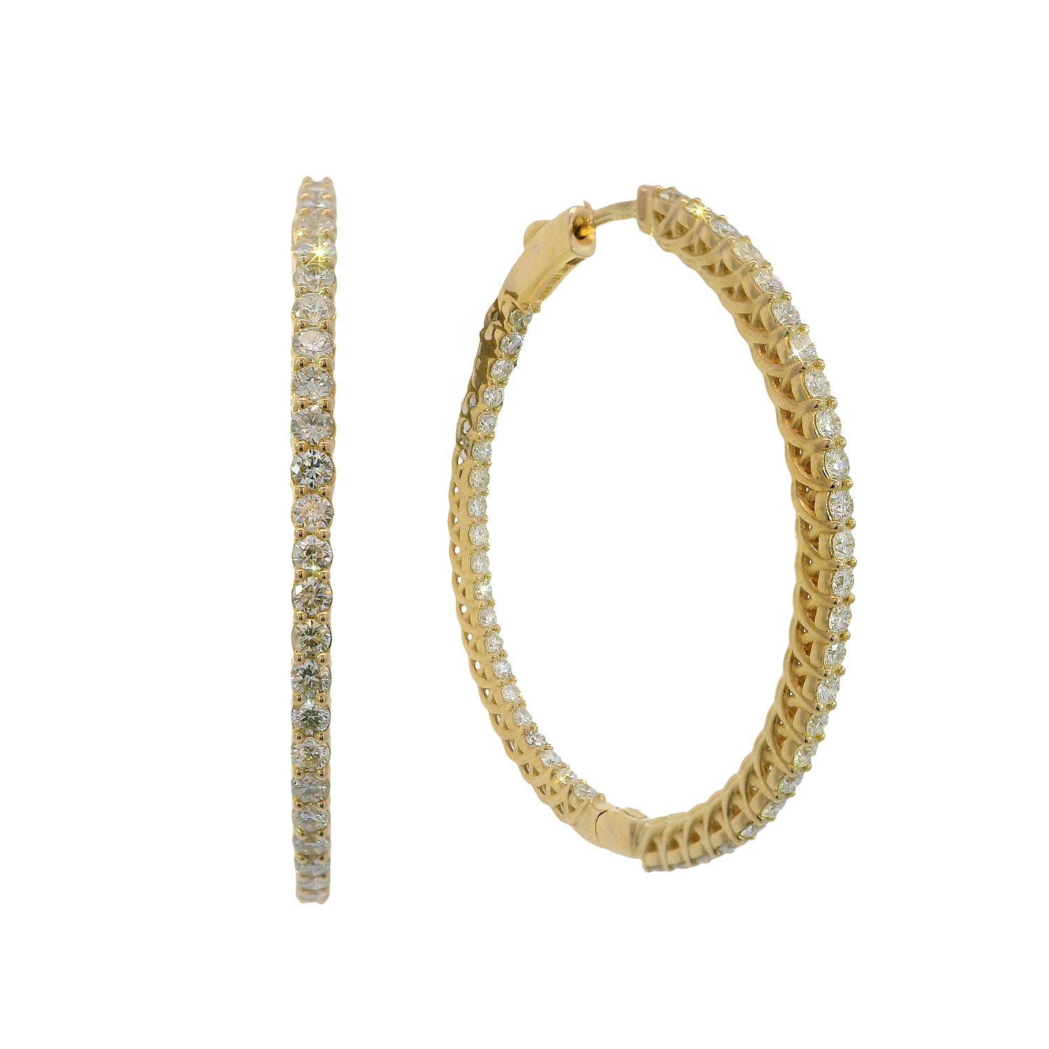 Inside-Outside Round Diamond Oval Hoop Earrings