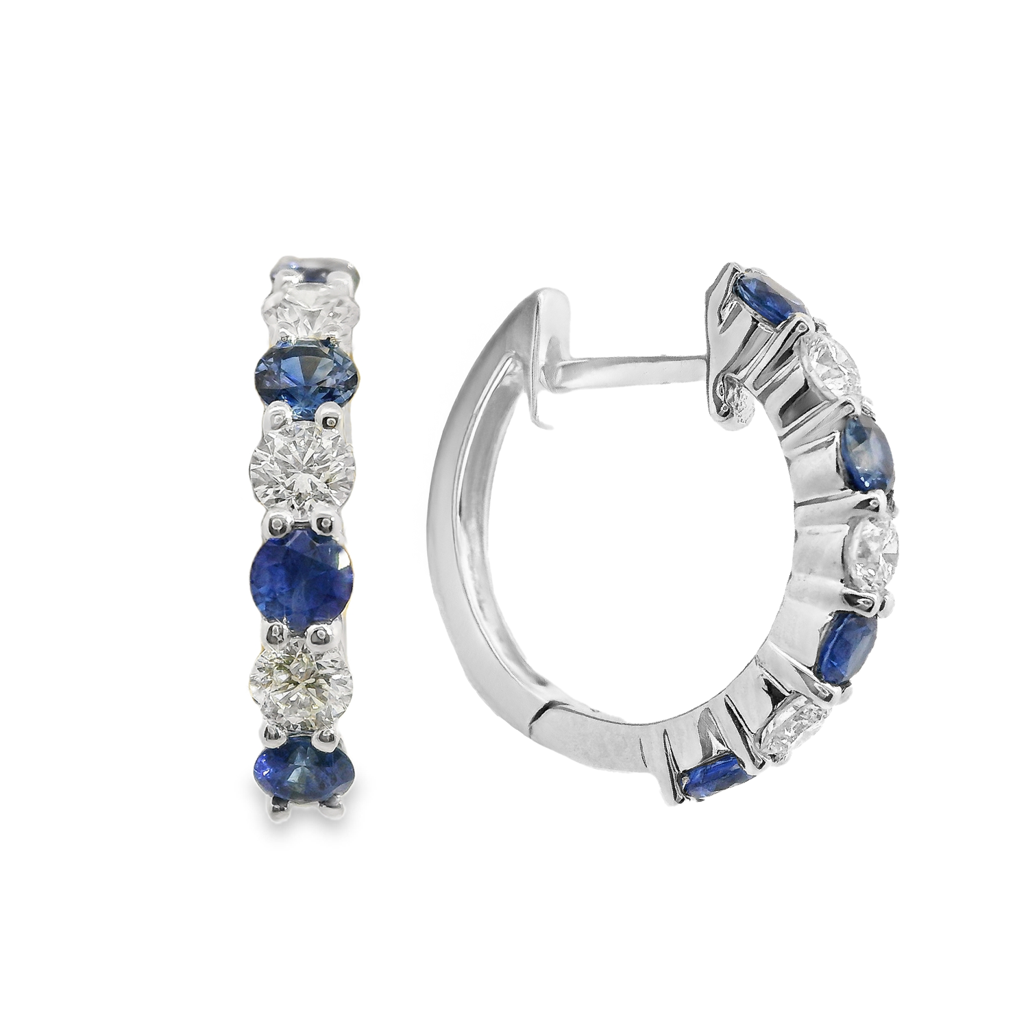 Alternating Round Sapphire and Diamond Hoop Earrings