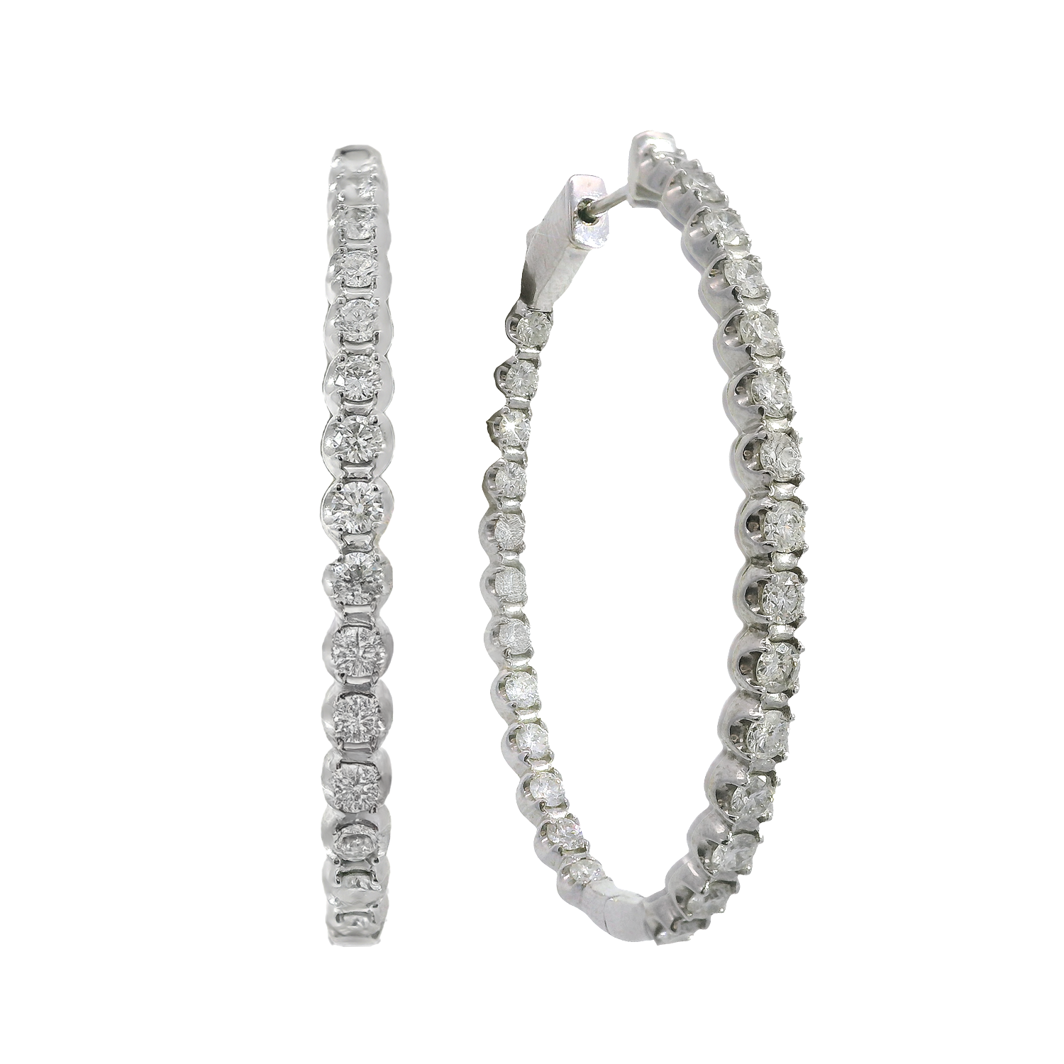 Inside-Outside Round Diamond Oval Hoop Earrings