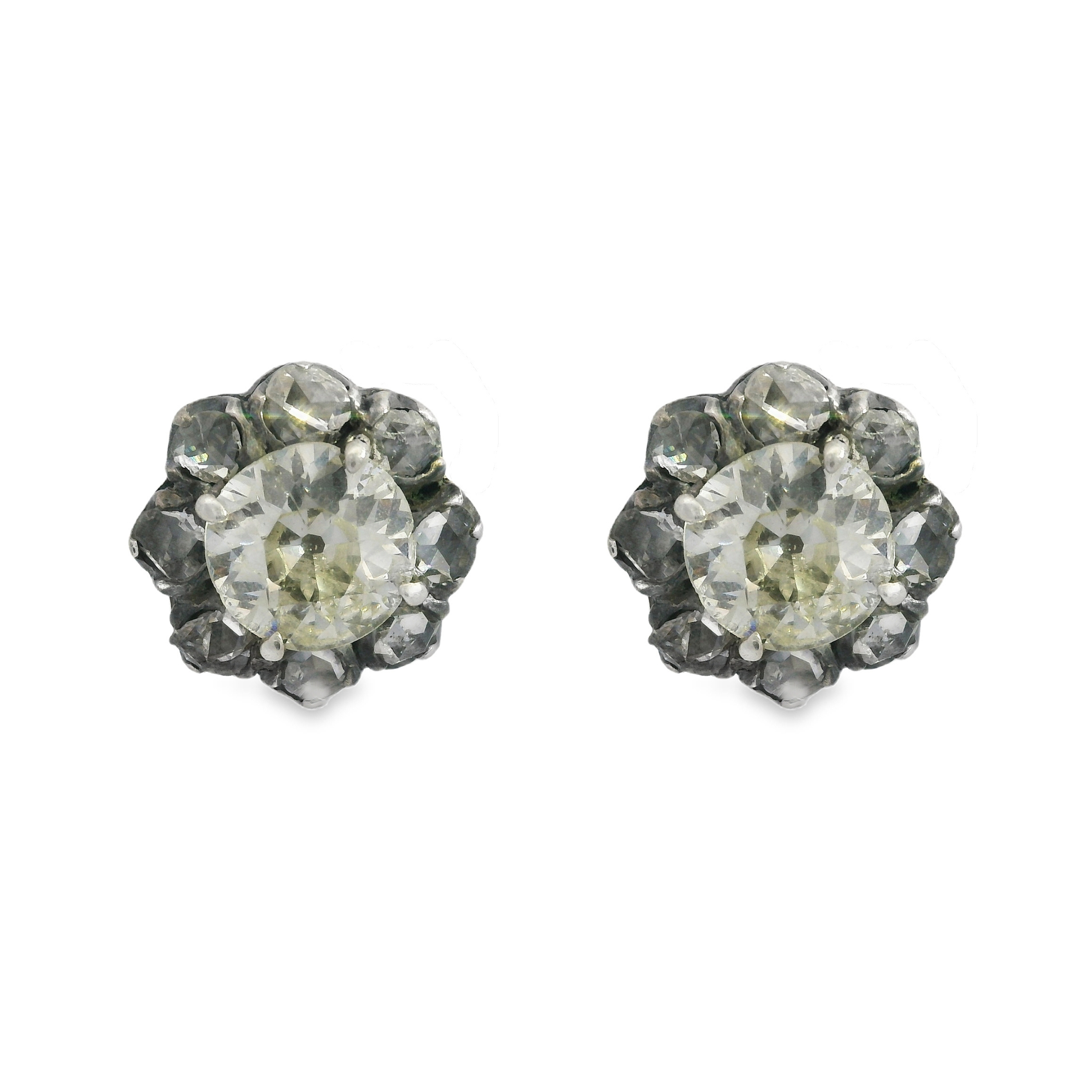 Vintage Victorian Old Mine & Rose Cut Diamond Stud Earrings