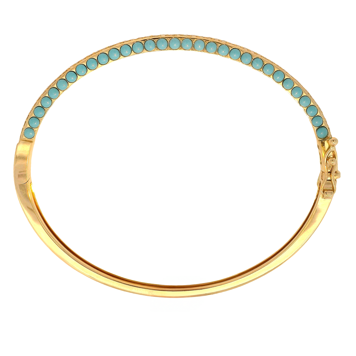 Pavé Round Diamond and Cabochon Round Turquoise Bangle