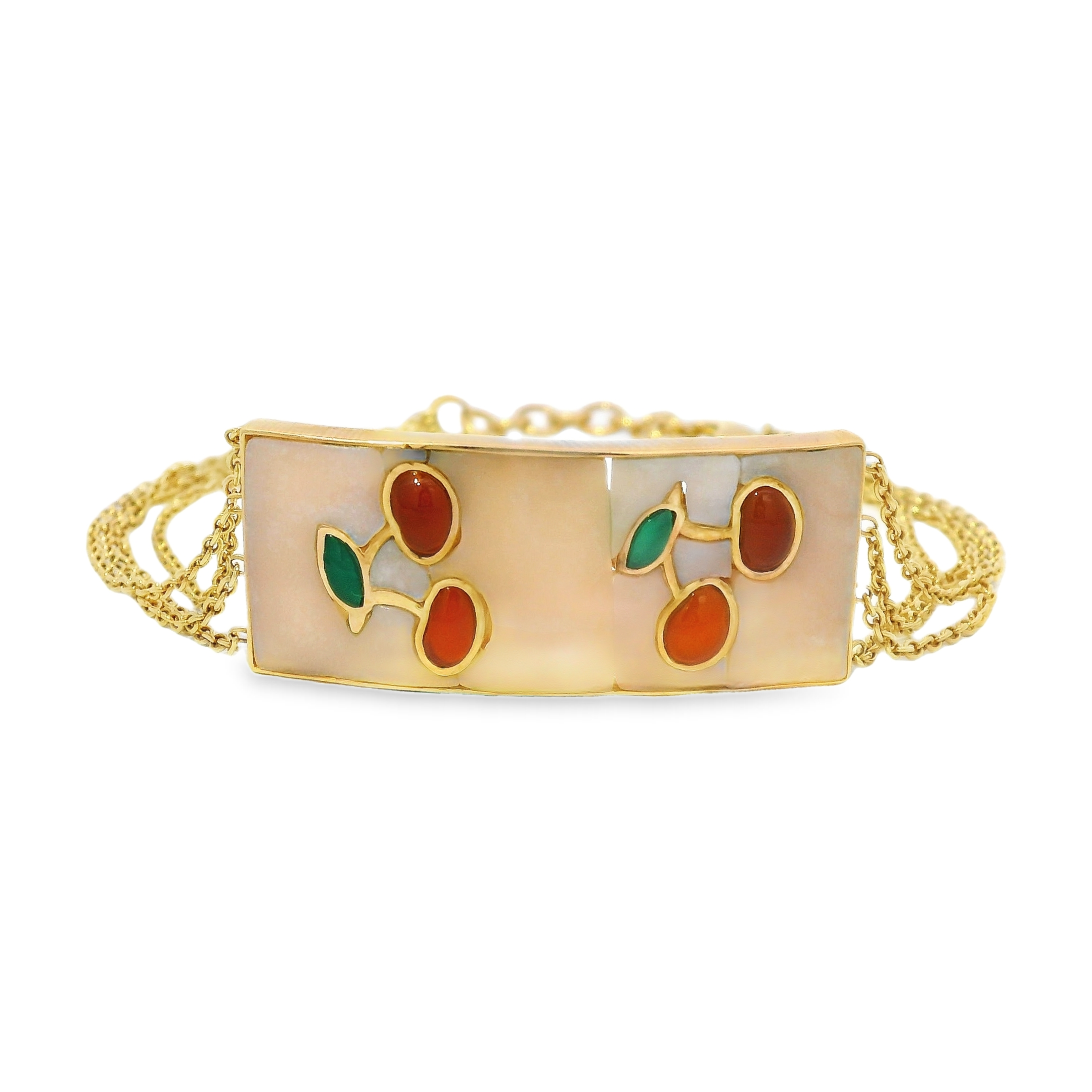 Opal Bar Bracelet with Ruby and Emerald Cherries