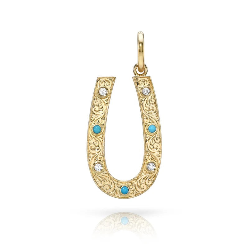 Small Marilyn Horseshoe Pendant with Diamonds and Turrquoise