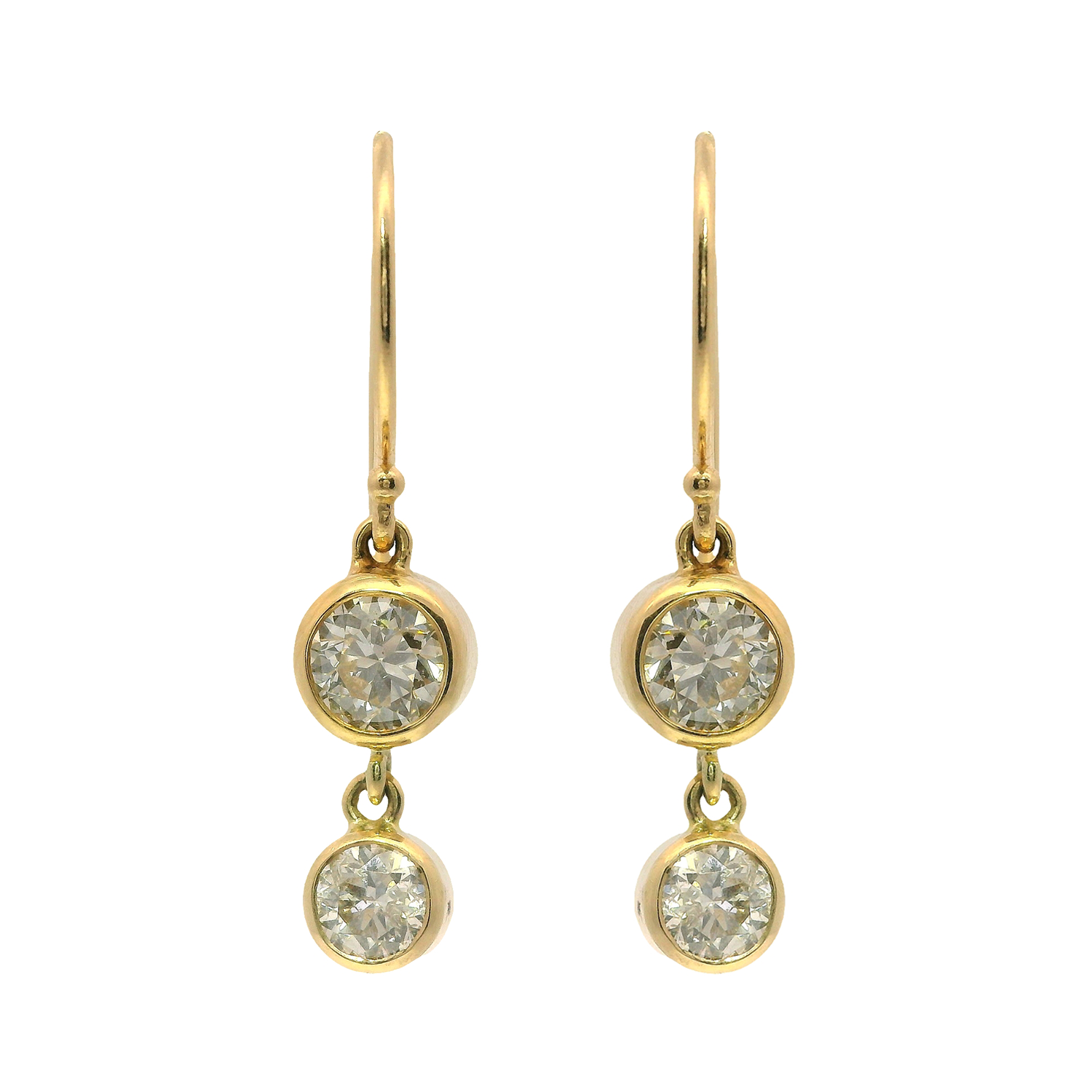 Round Bezel-Set Diamond Drop Earrings