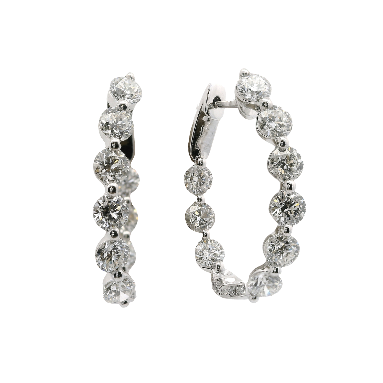 Inside-Outside Single Shared Prong Round Diamond Hoop Earrings