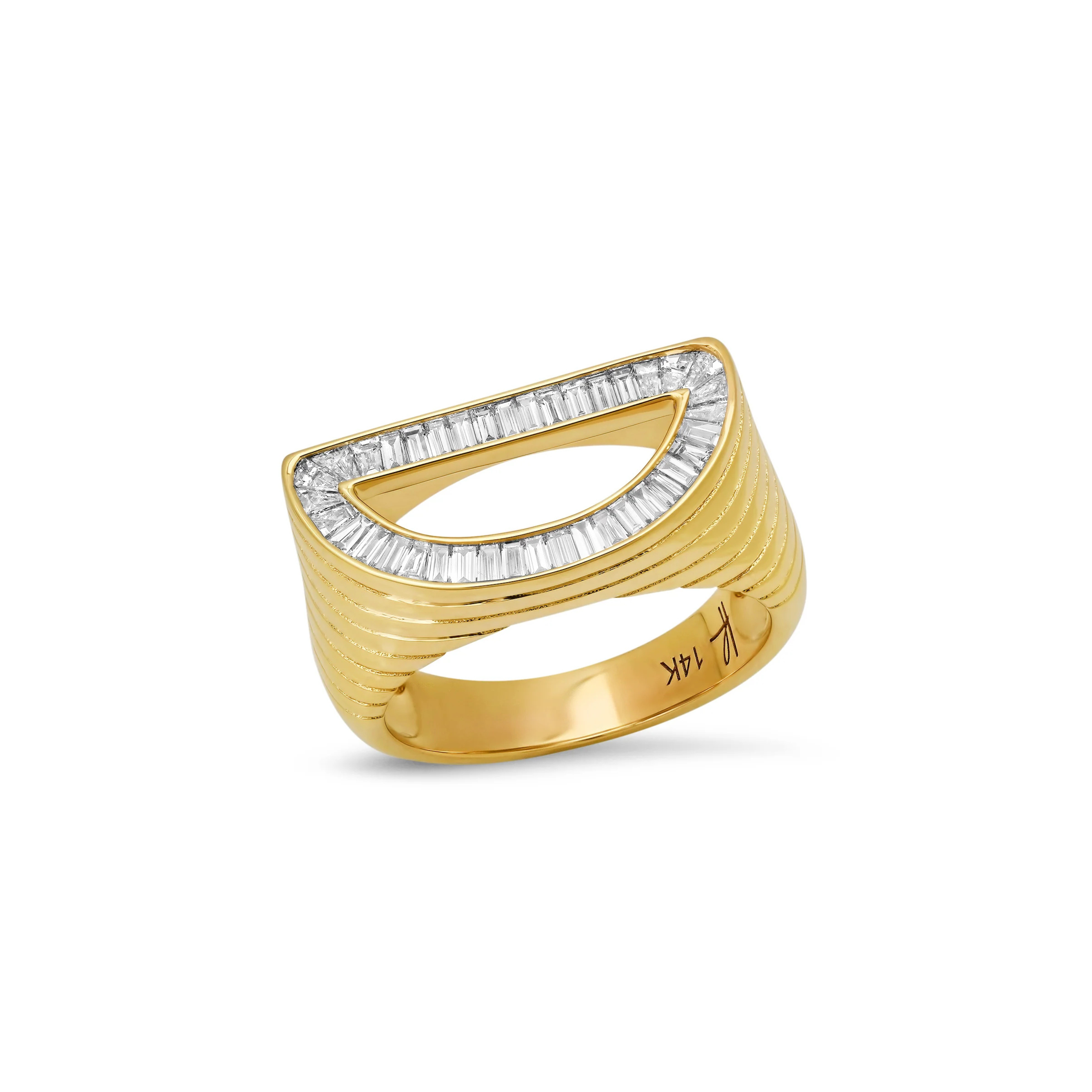 Grandsize Ribbed Diamond-Encrusted Initial Ring