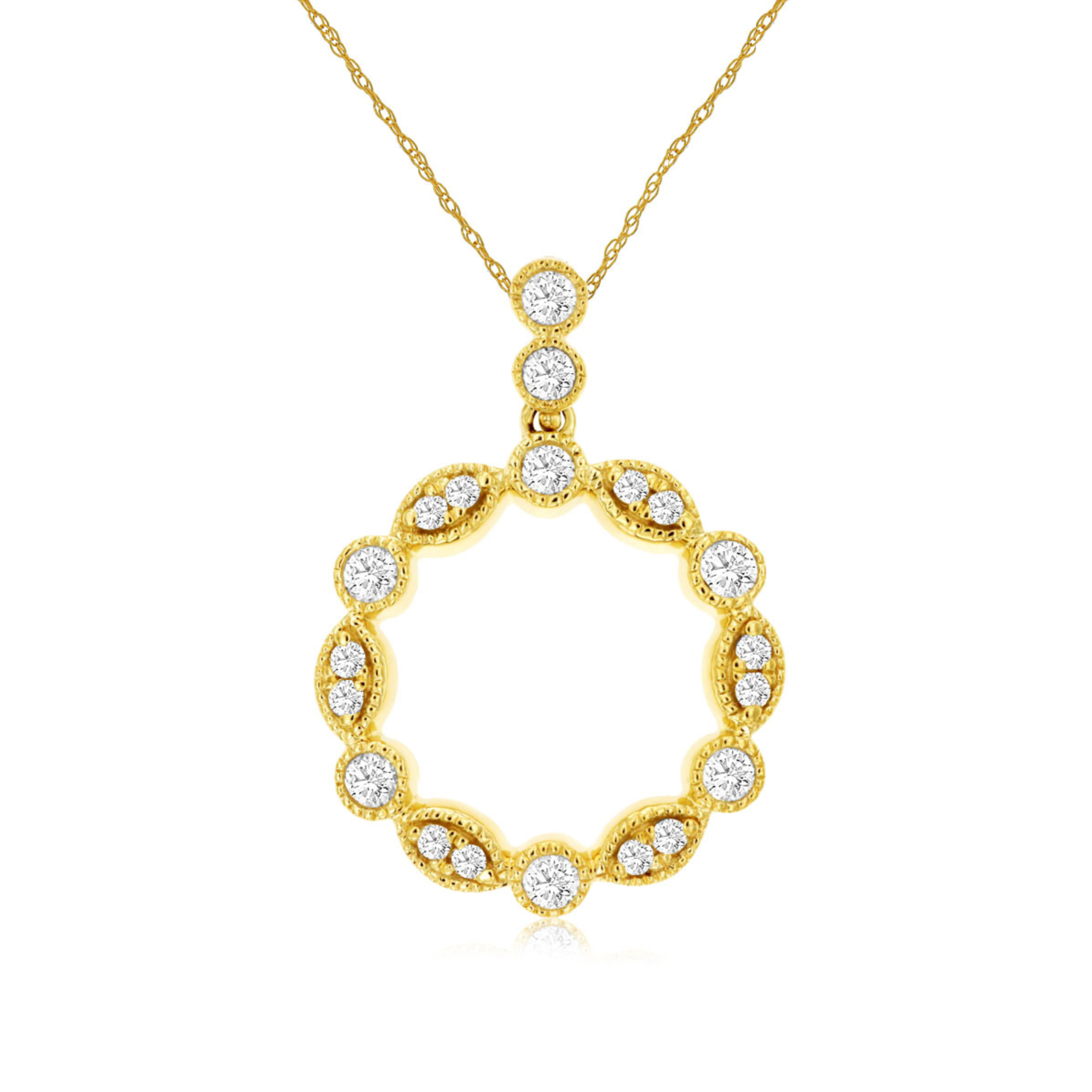 Alternating Milgrain Round and Pear Shape Pendant Necklace