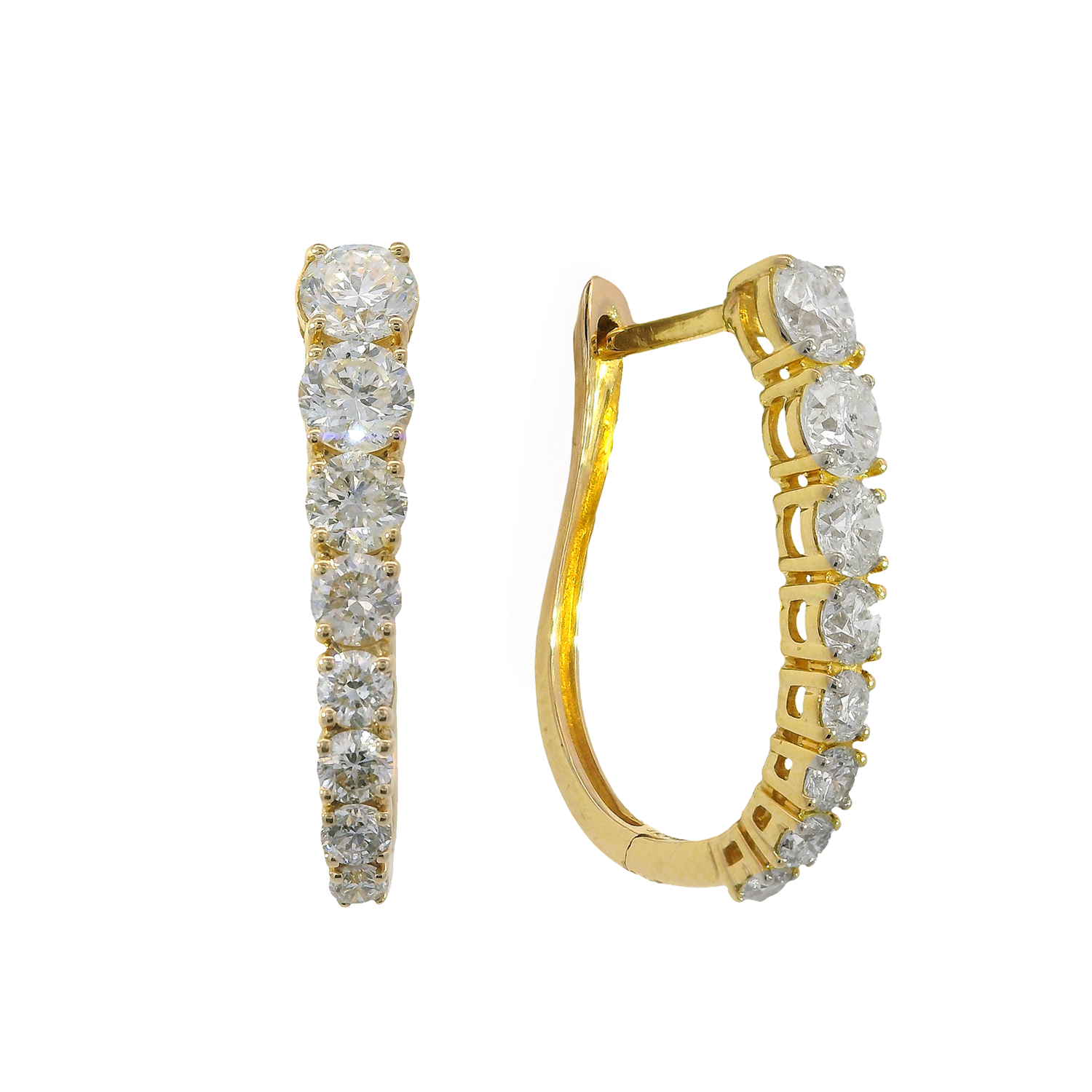 Elongated Hoop Earrings with Graduated Round Diamonds
