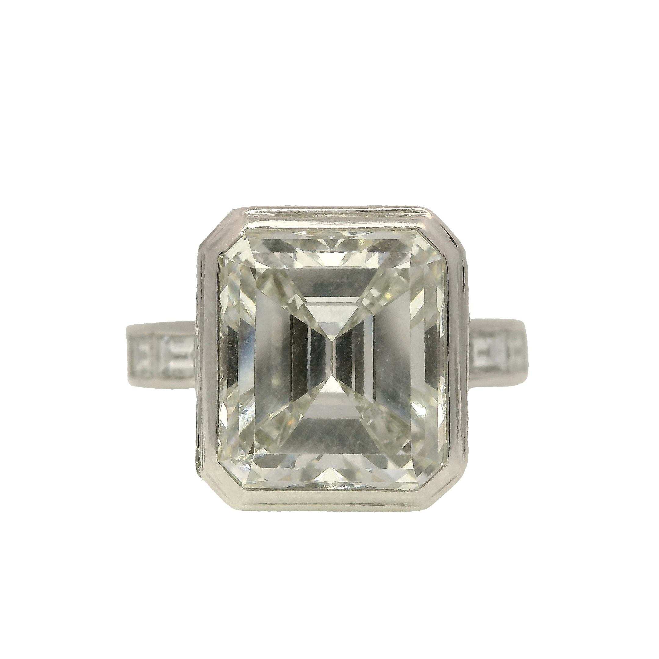 Vintage Emerald-Cut Diamond Ring with Baguette Diamond Hidden Halo