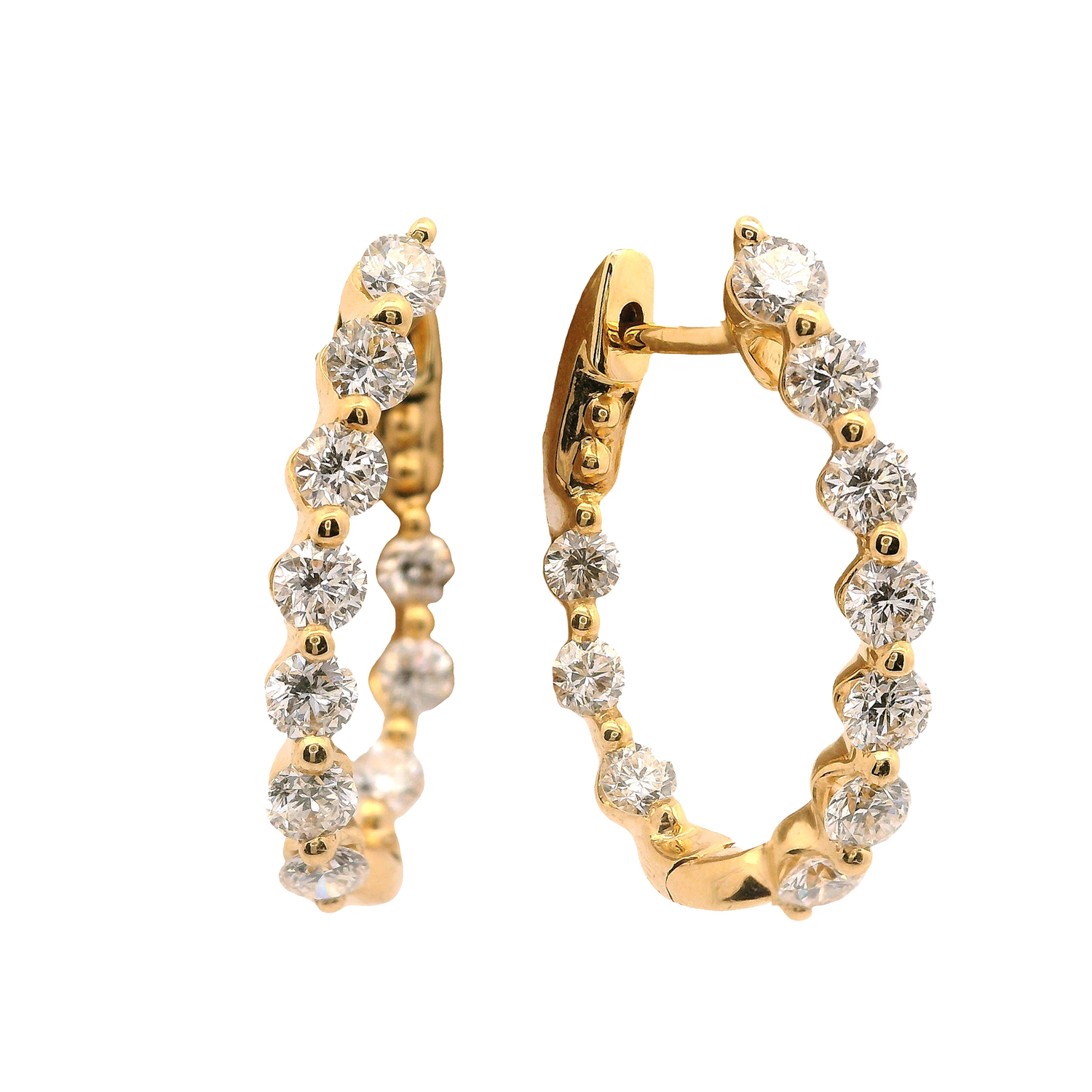 Inside-Outside Single Shared Prong Round Diamond Hoop Earrings