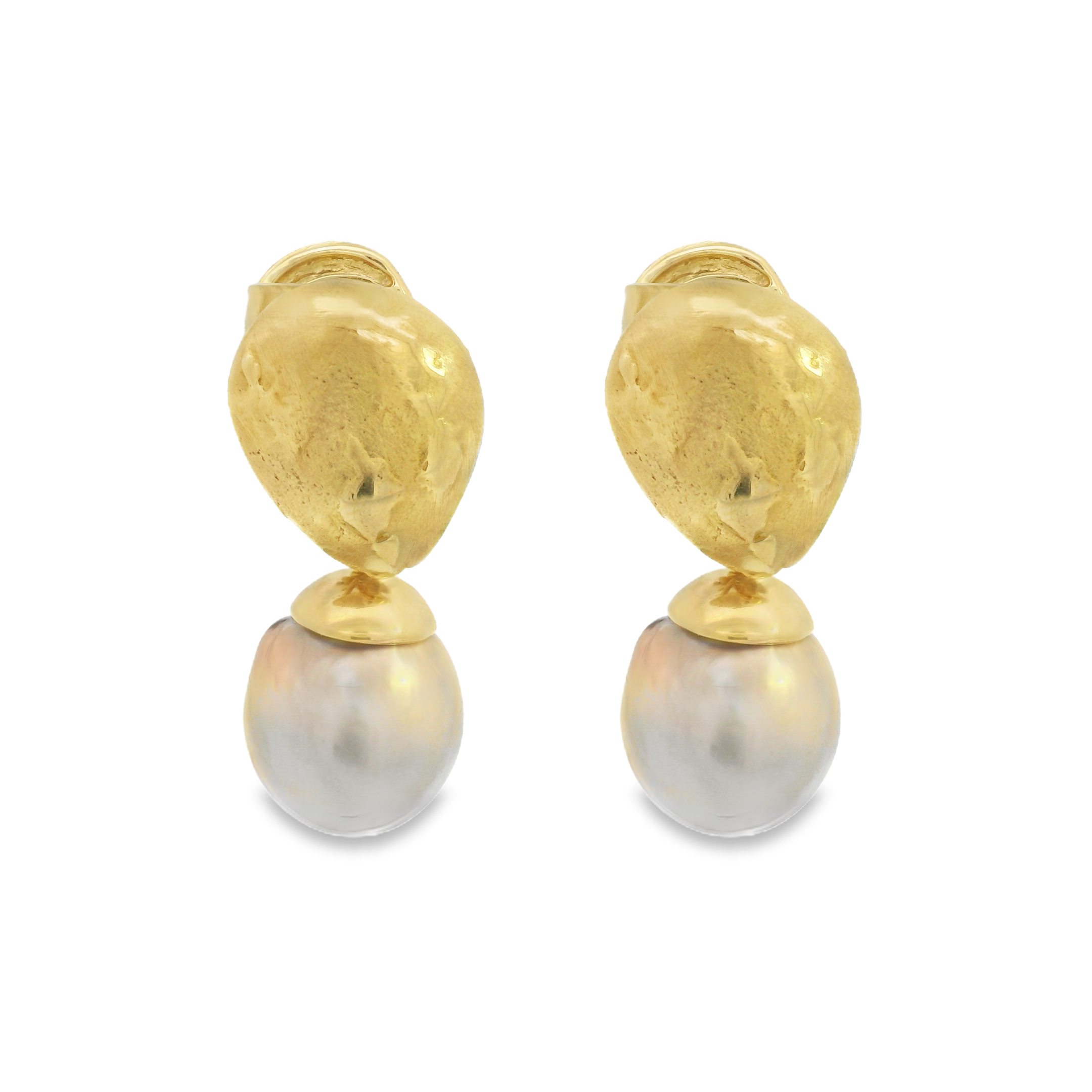 Vintage Hammered Drop Day & Night Champagne South Sea Pearl Earrings