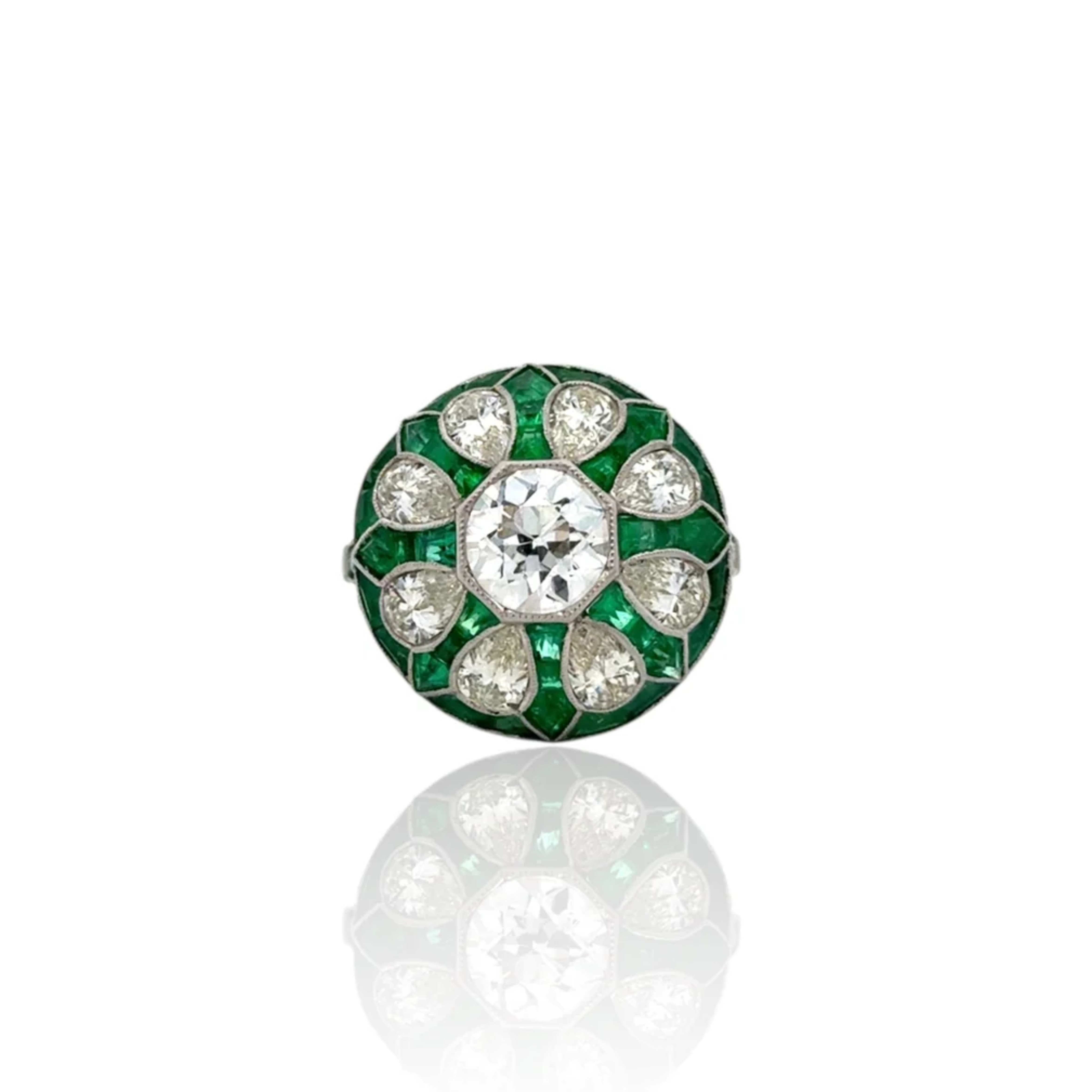 Vintage Old European & Pear Diamond Dome Ring