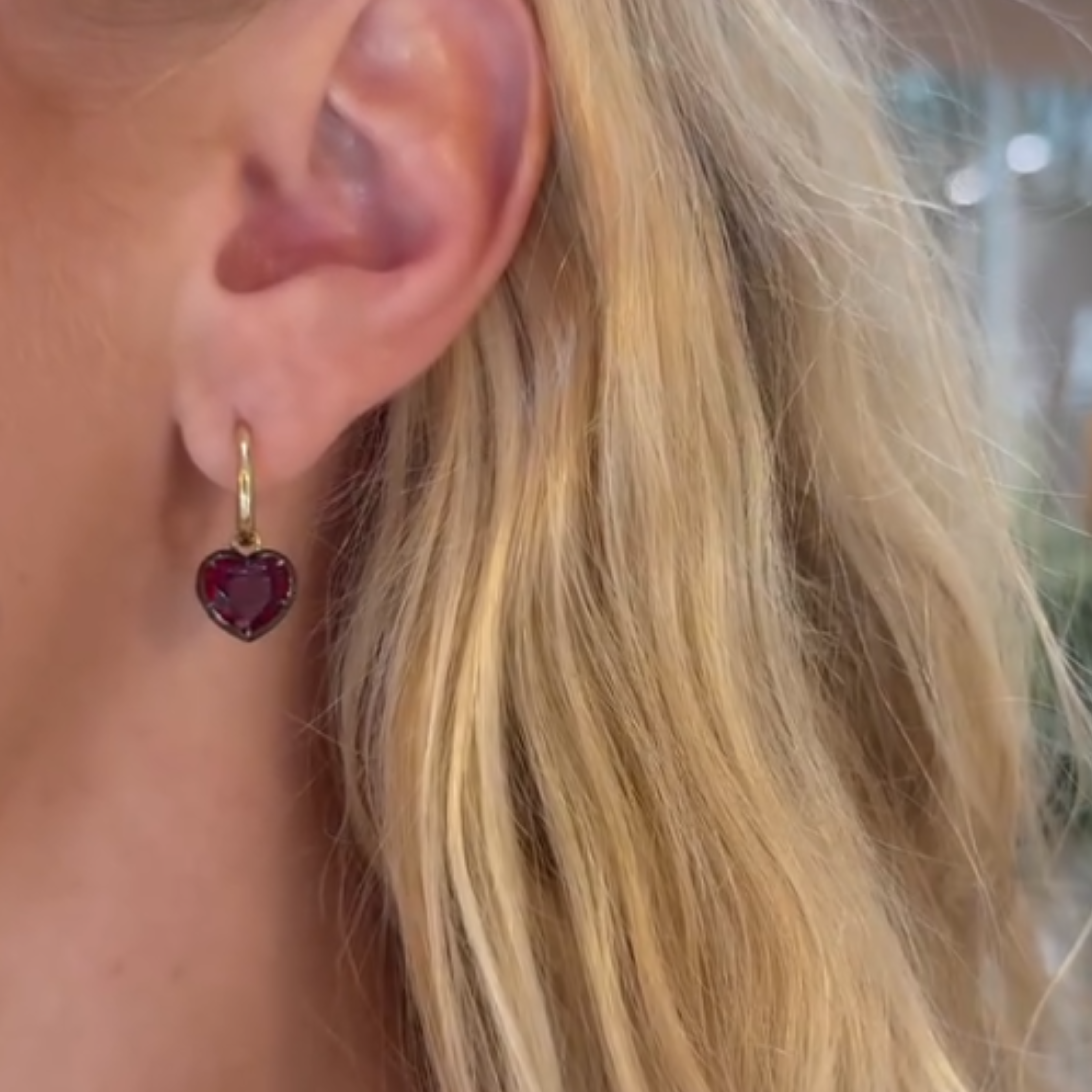 Collet Set Ruby Heart Drop Huggie Hoop Earrings