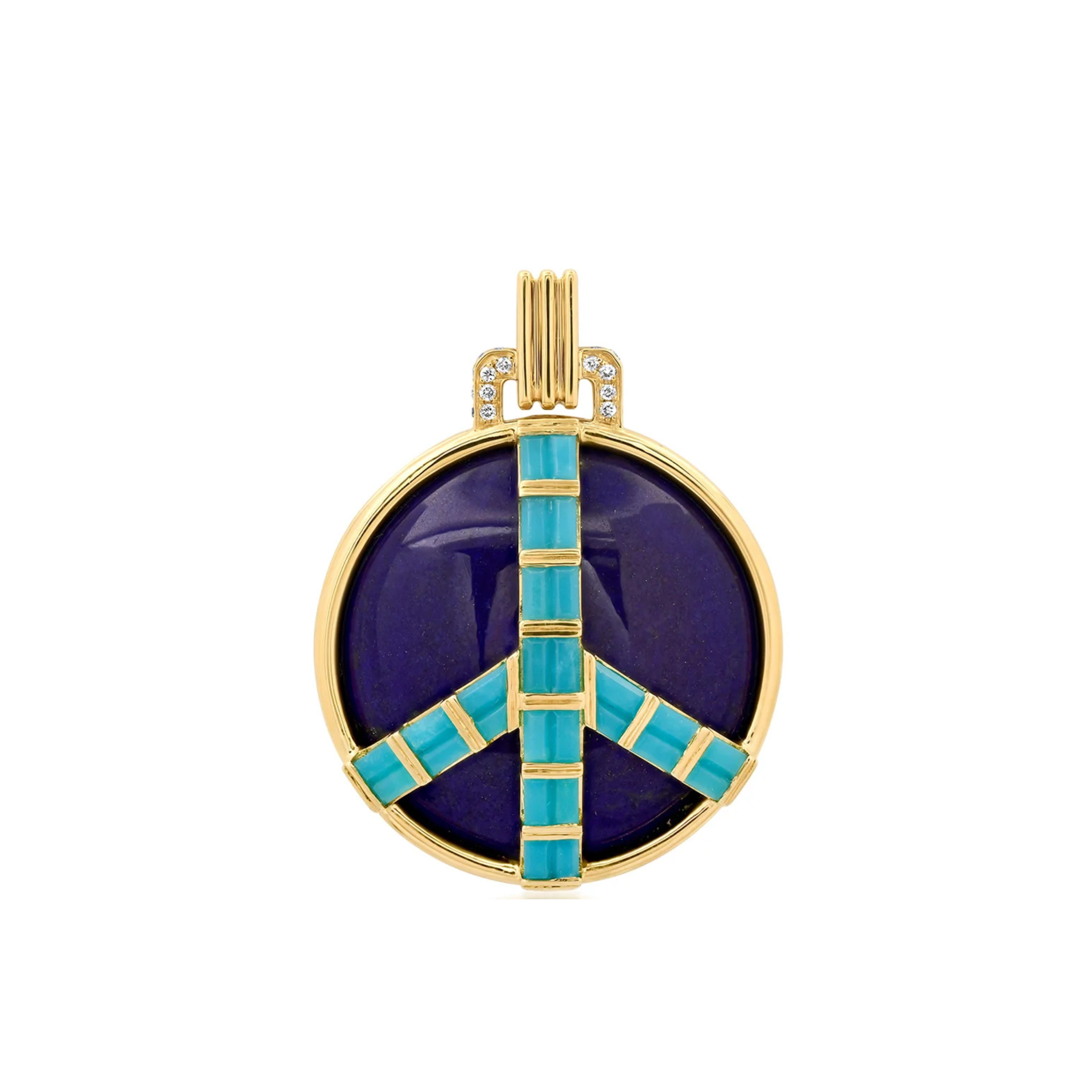 Midsize Peace Pendant in Lapis and Turquoise