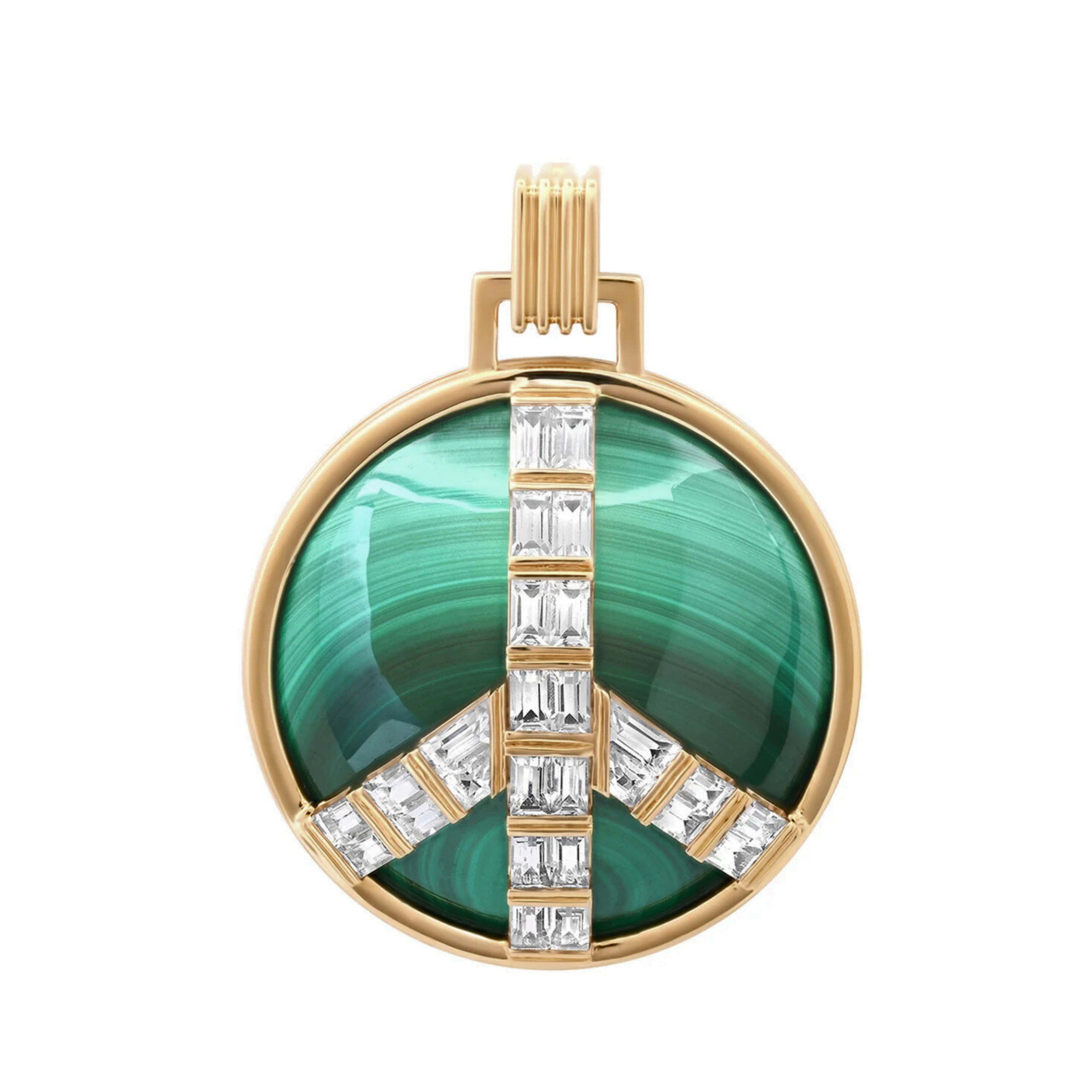 Grandsize Peace Necklace in Malachite and White Sapphire