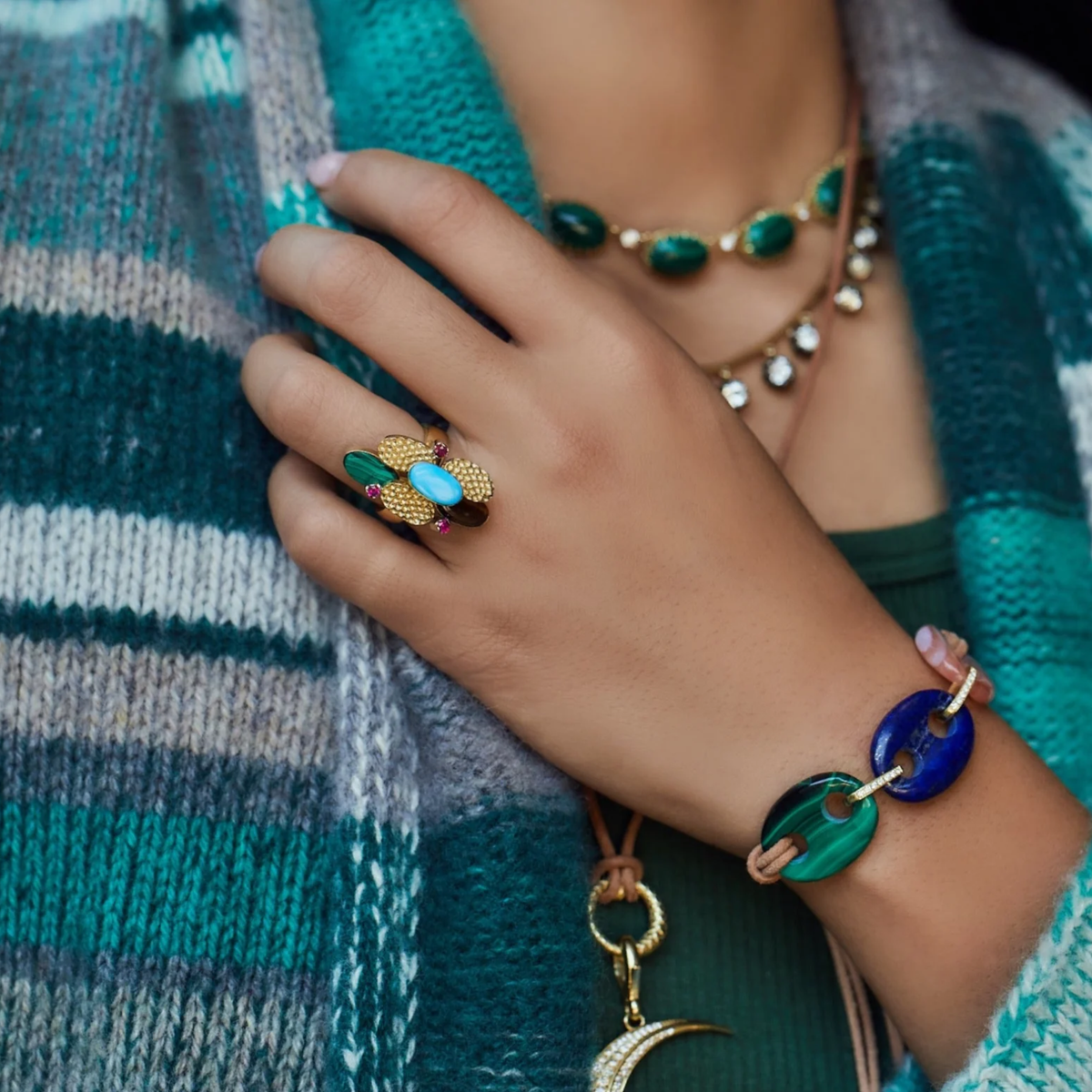 Three Stone Mariner Bracelet on Leather