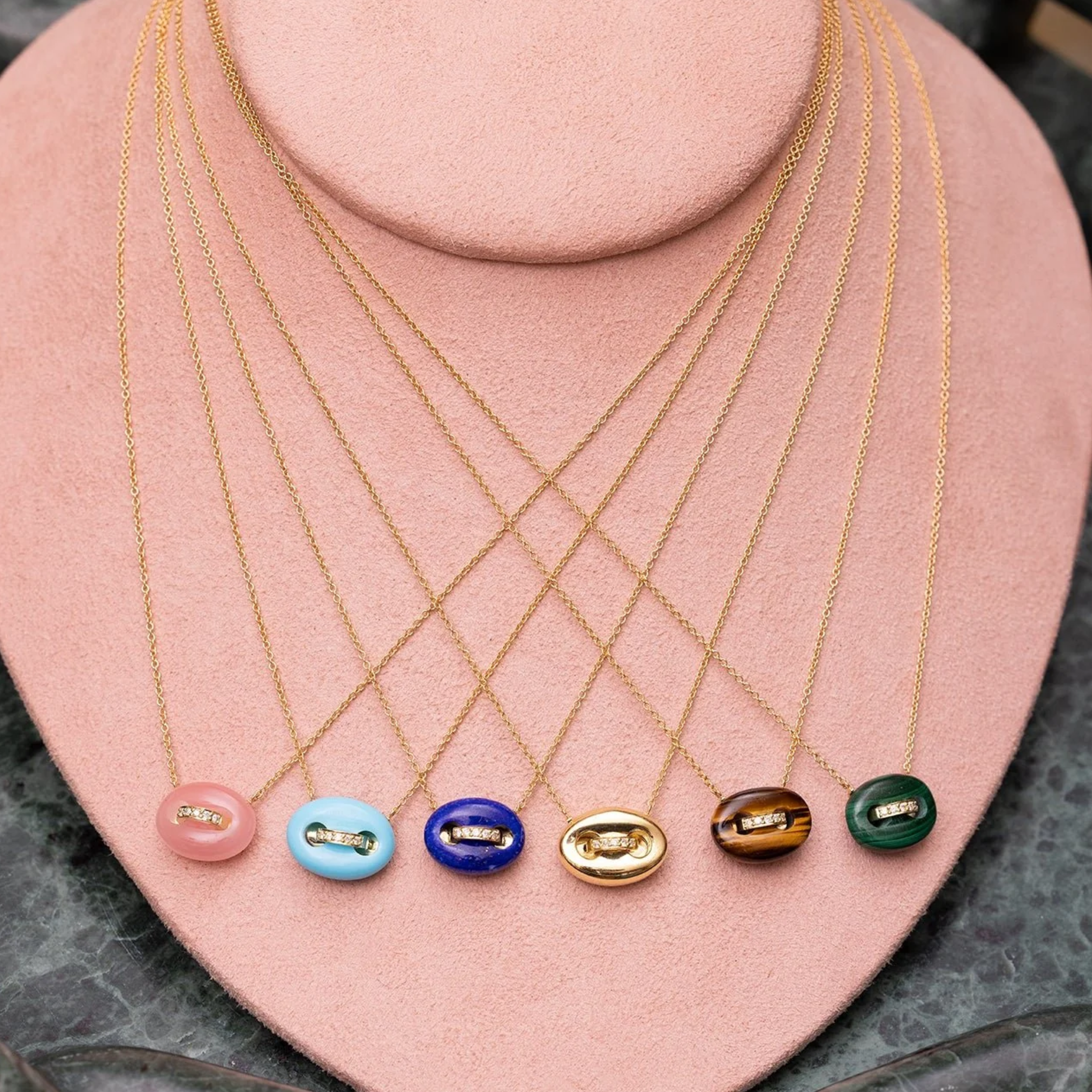 Malachite Mini Stone Mariner Link Necklace