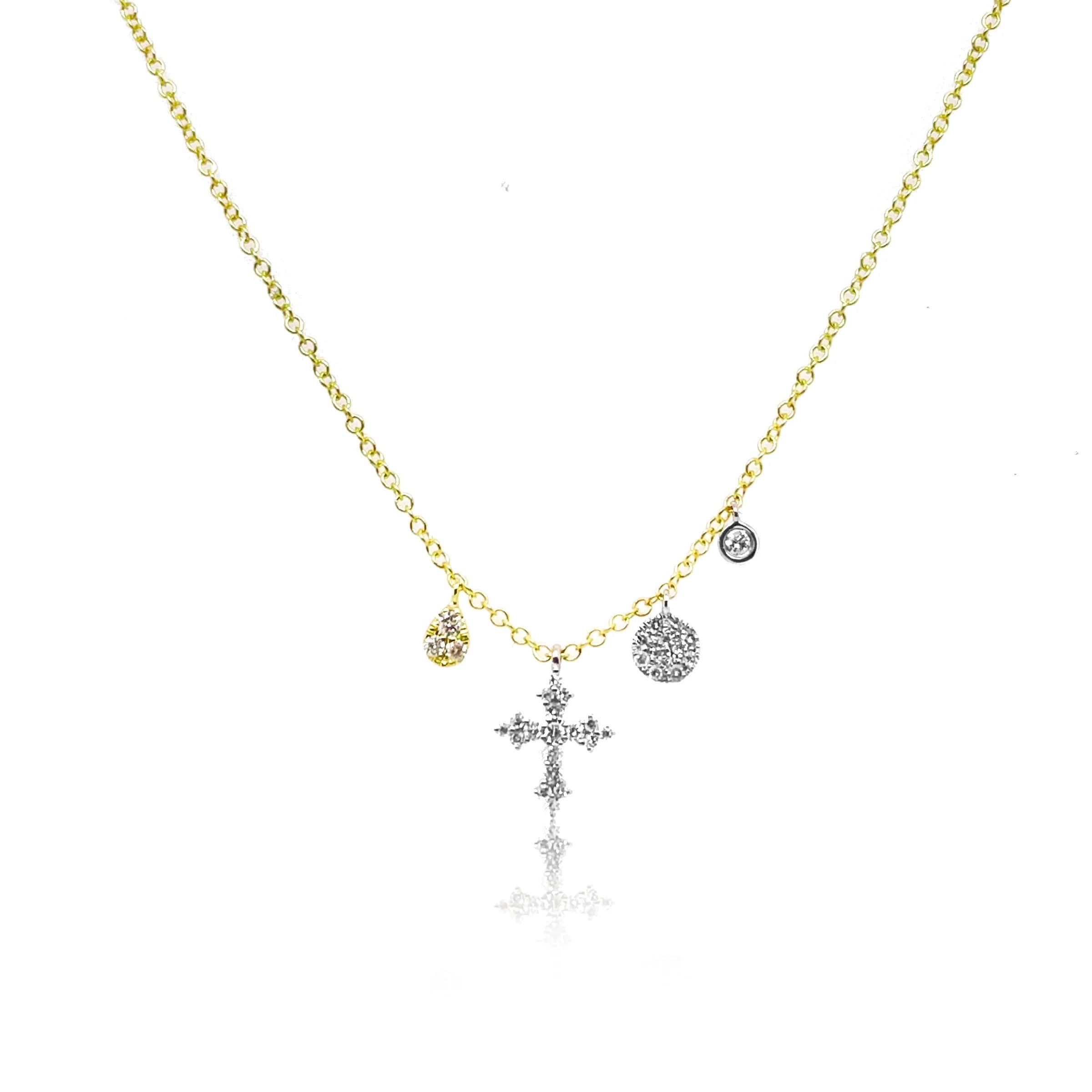 Diamond Cross and Charm Necklace