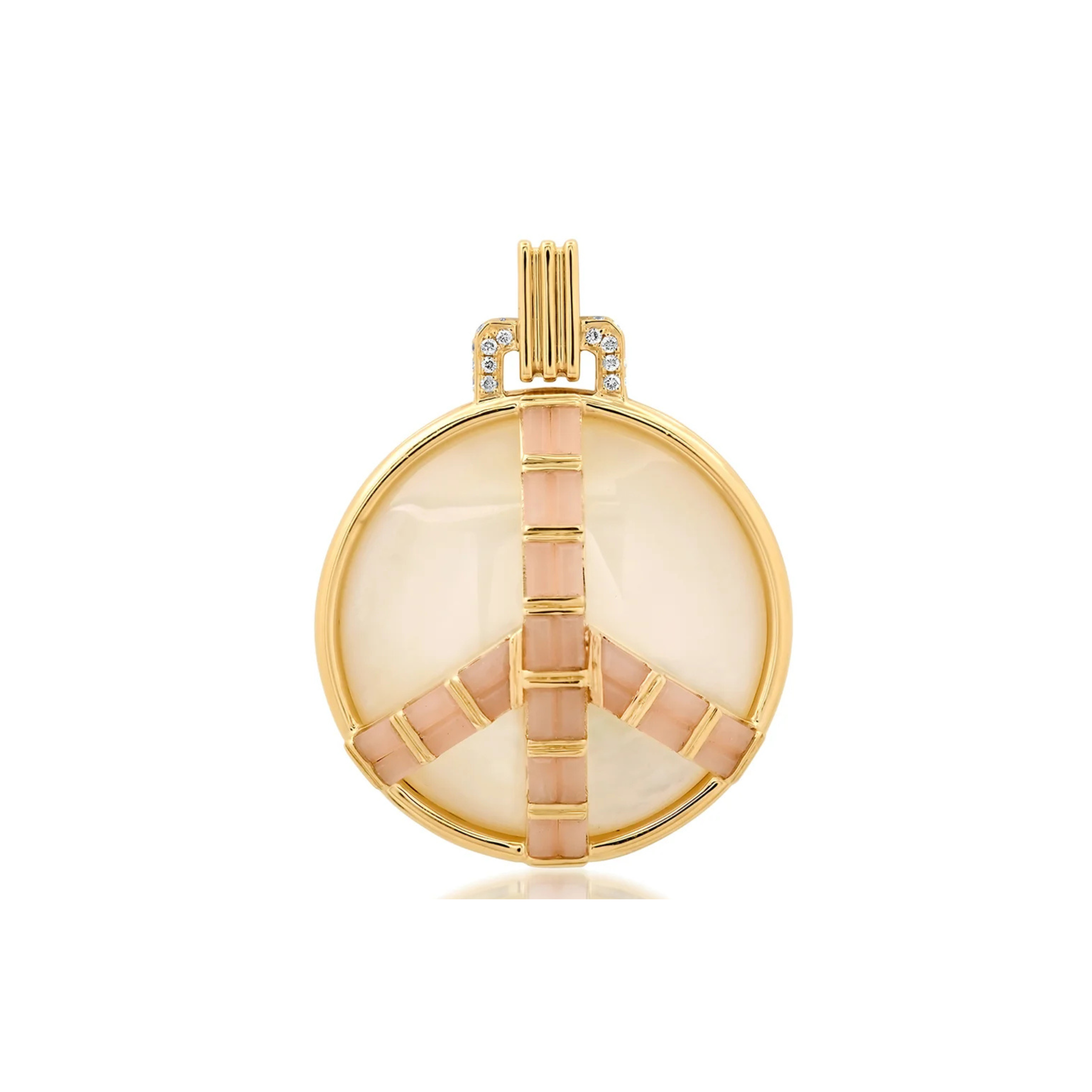 Midsize Peace Pendant in Mother of Pearl and Pink Opal